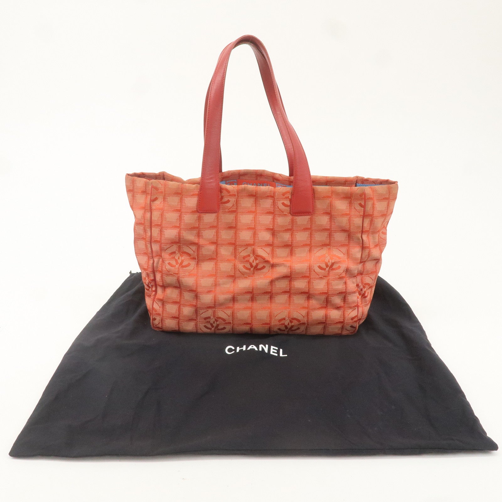 CHANEL New Travel Line Nylon Jacquard Leather Tote Bag Red A15991