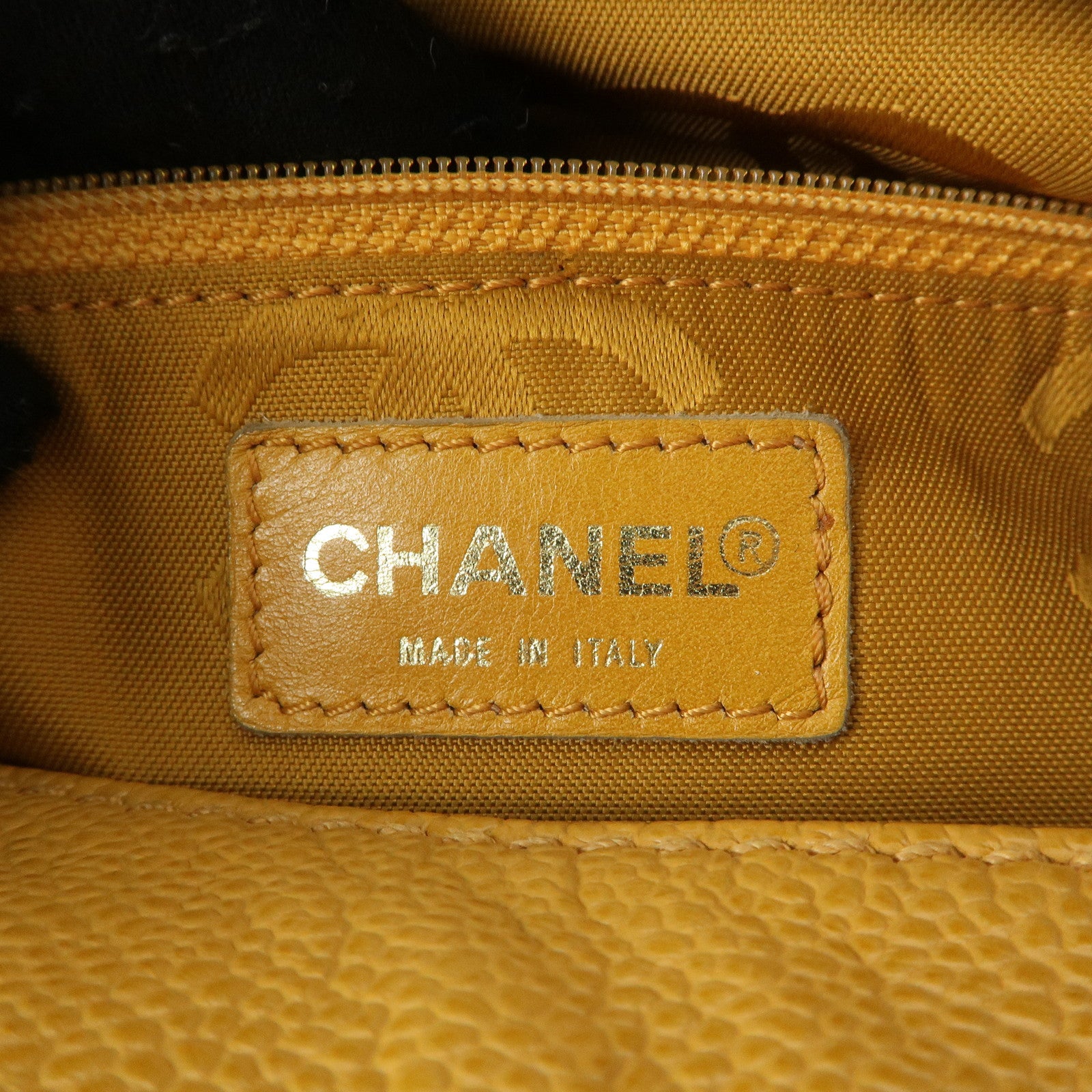 CHANEL Caviar Skin Coco Mark One Shoulder Bag Mustard