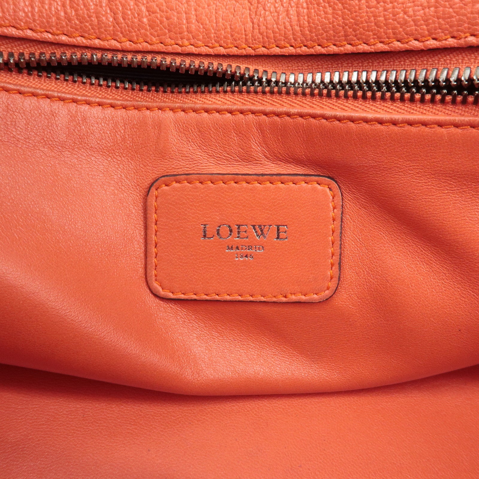 LOEWE Anagram Leather Amazona 28 Hand Bag Orange Red Pink Used