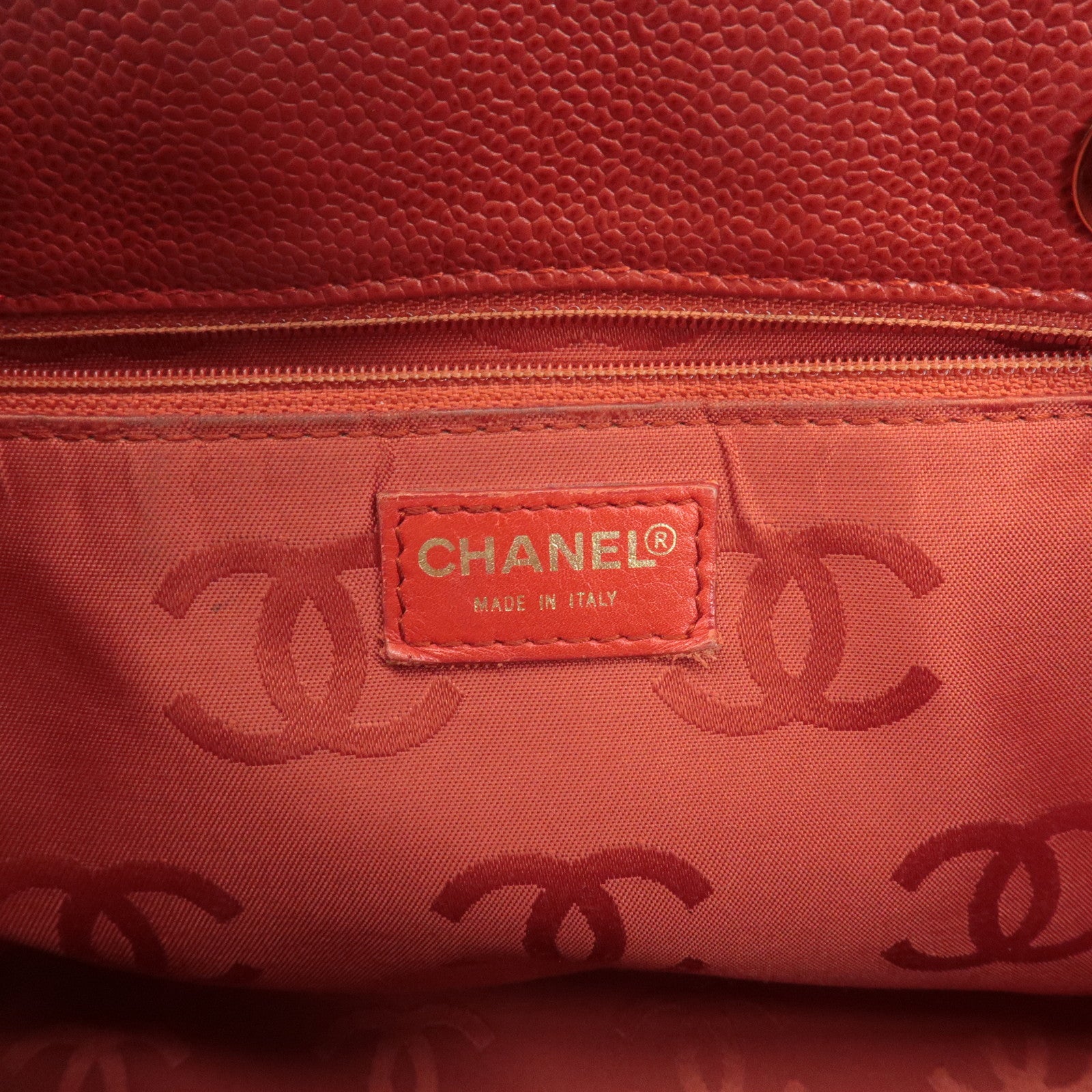 CHANEL Caviar Skin COCO Mark Tote Bag Hand Bag Red