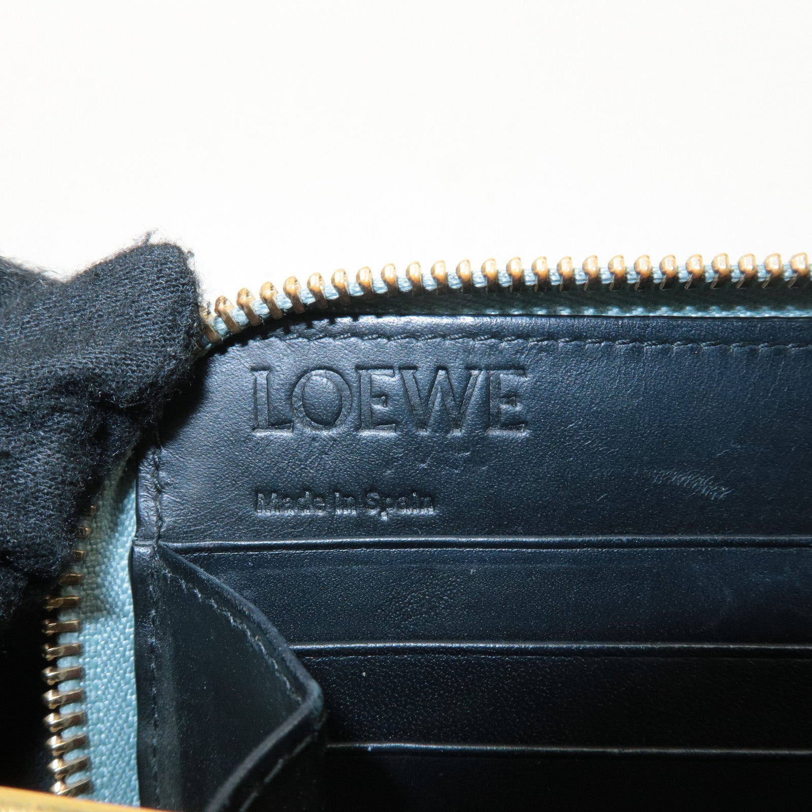 LOEWE Leather Puzzle Zip Around Long Wallet Stone Blue