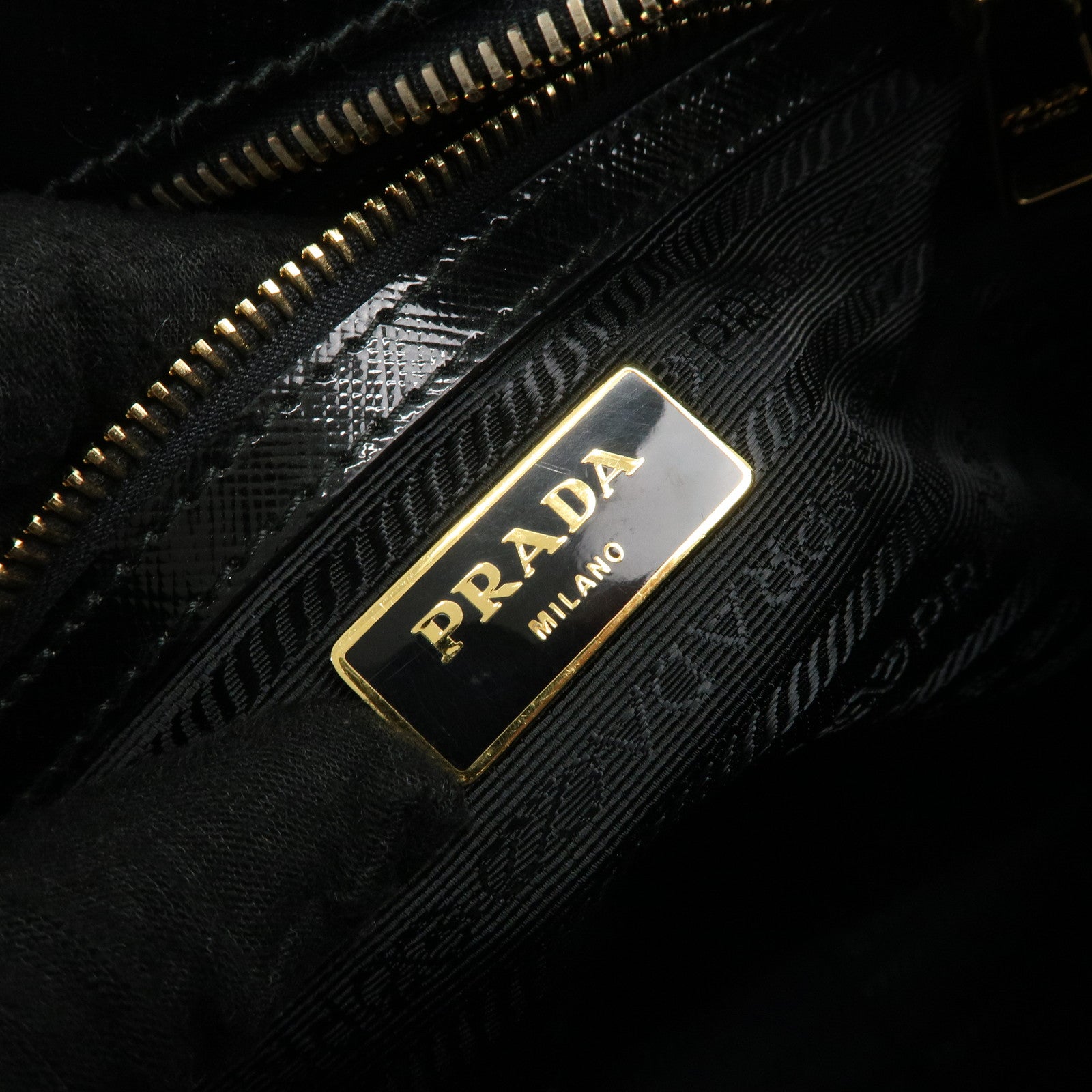 PRADA Saffiano Vernis Leather Flower 2Way Shoulder Hand Bag Black