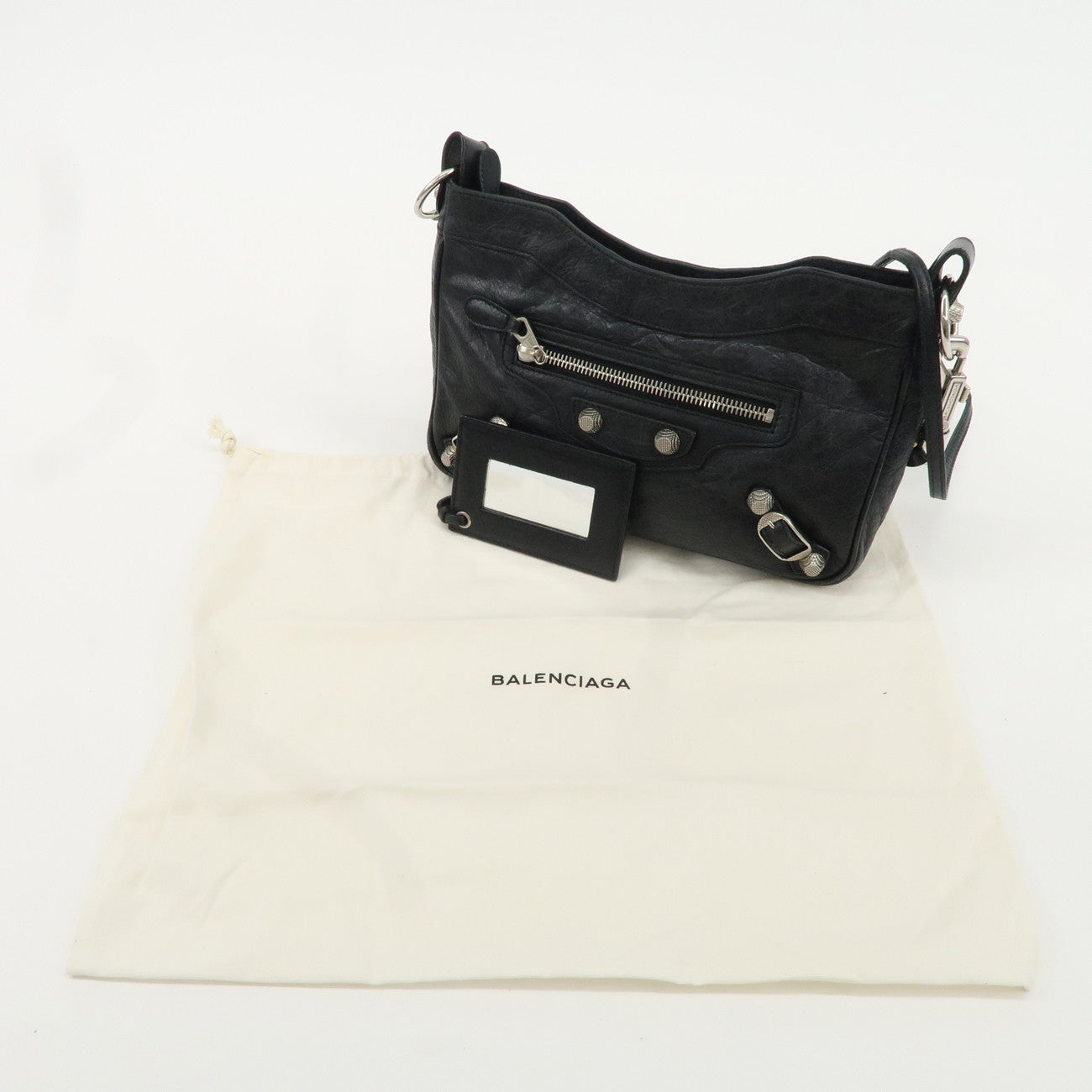 BALENCIAGA The Giant Hip Leather Shoulder Bag Black 237203