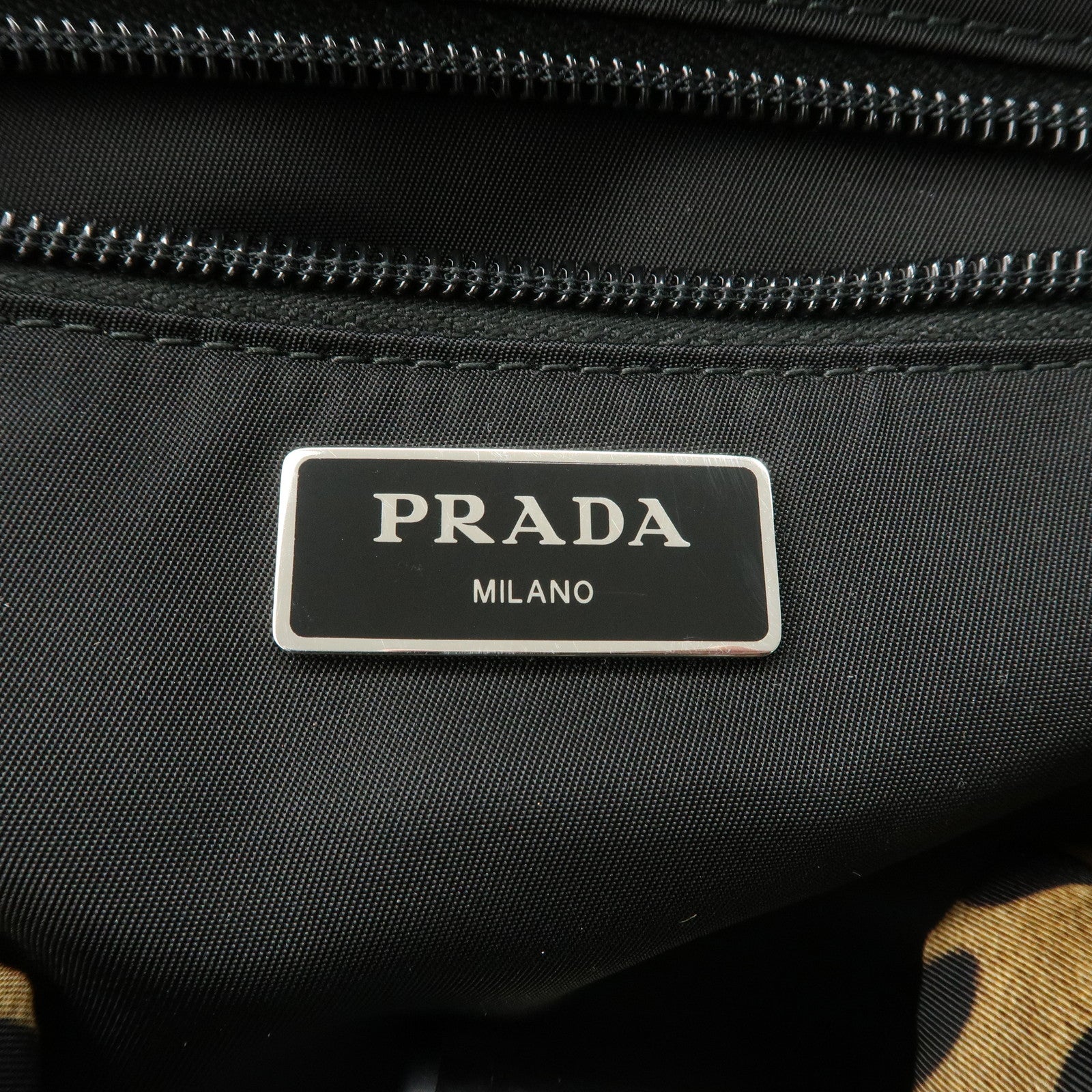 PRADA Nylon Leopard Print Back Pack Brown Black 2VZ062 Used