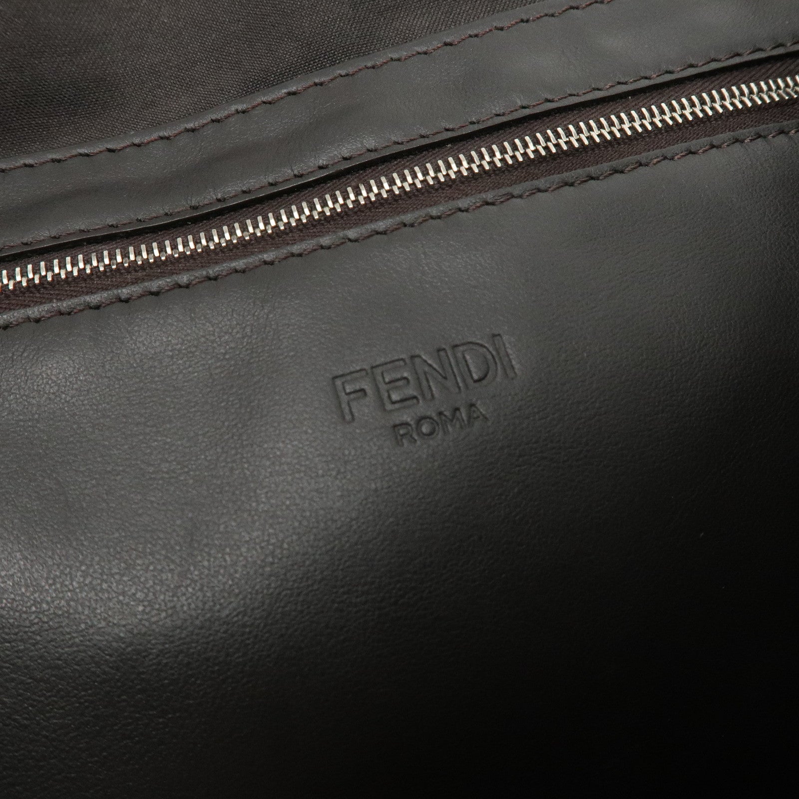 FENDI Pequin Canvas Leather 2Way Tote Shoulder Bag Brown 7VA390