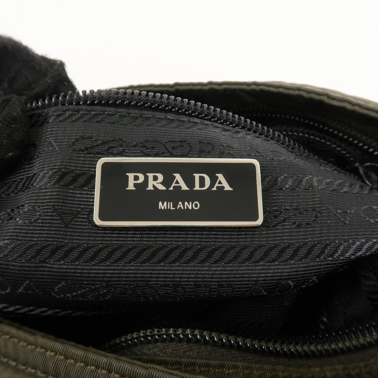 PRADA Nylon Leather Triangle Logo Shoulder Bag Khaki BT0741 Used