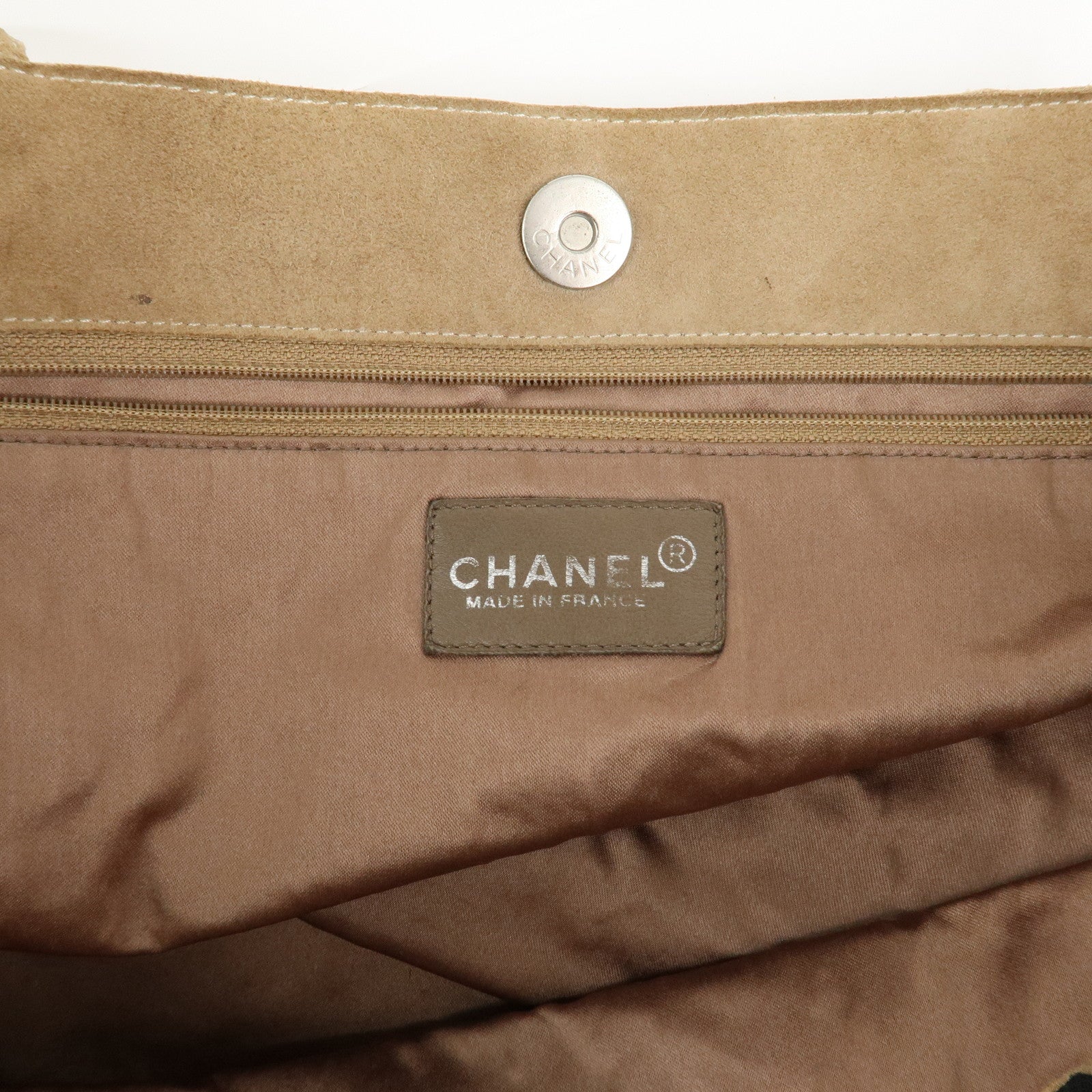 CHANEL Suede Patchwork Shoulder Bag Tote Bag Beige Brown Used