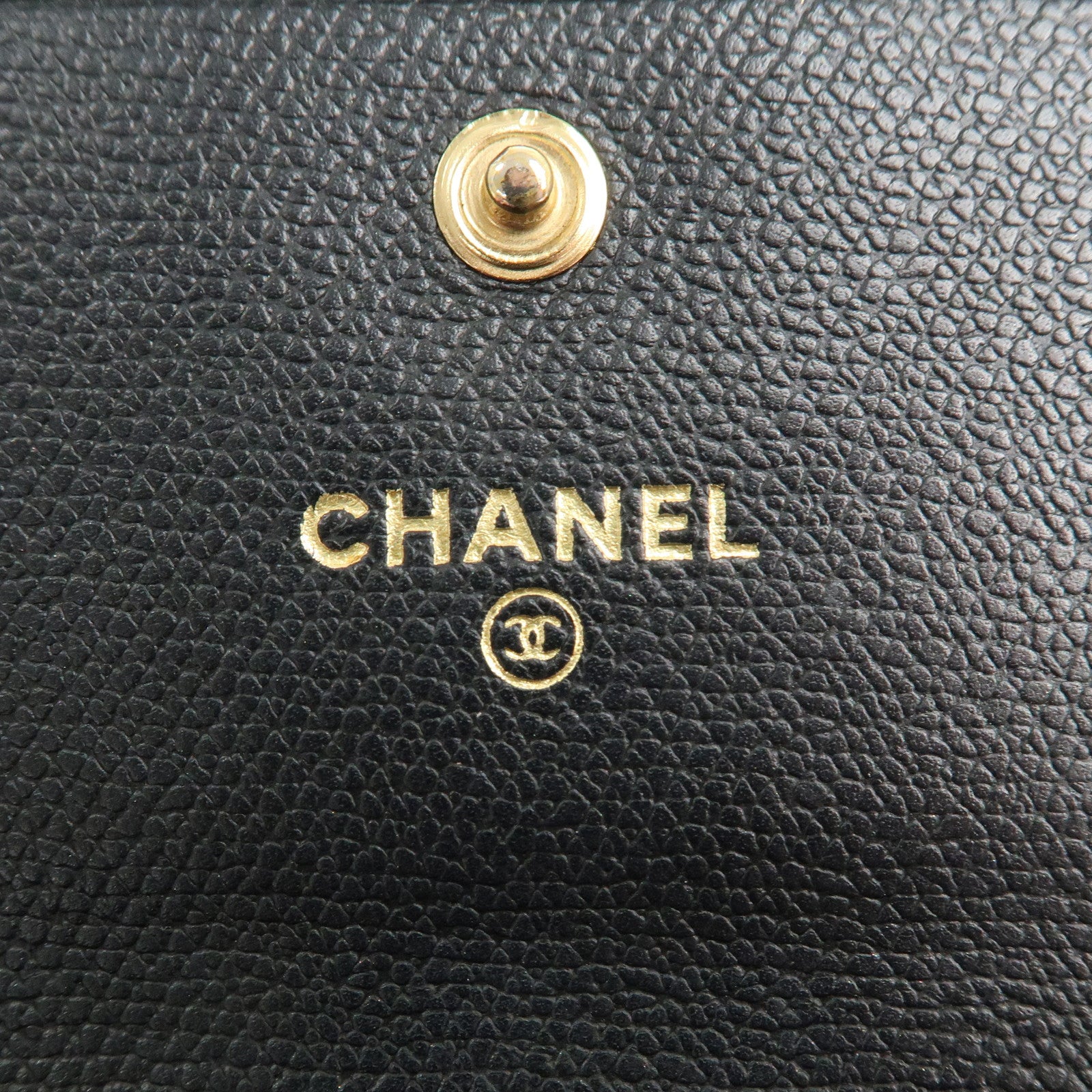 CHANEL Leather Coco Button Trifold Wallet Black