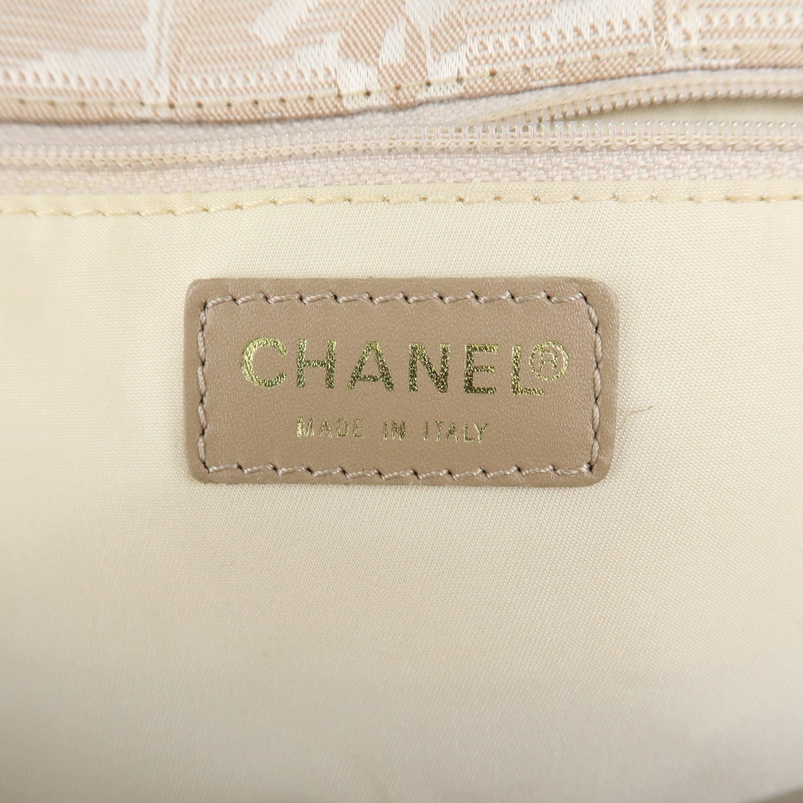 CHANEL New Travel Line Nylon Jacquard Leather Shoulder Bag Beige Used