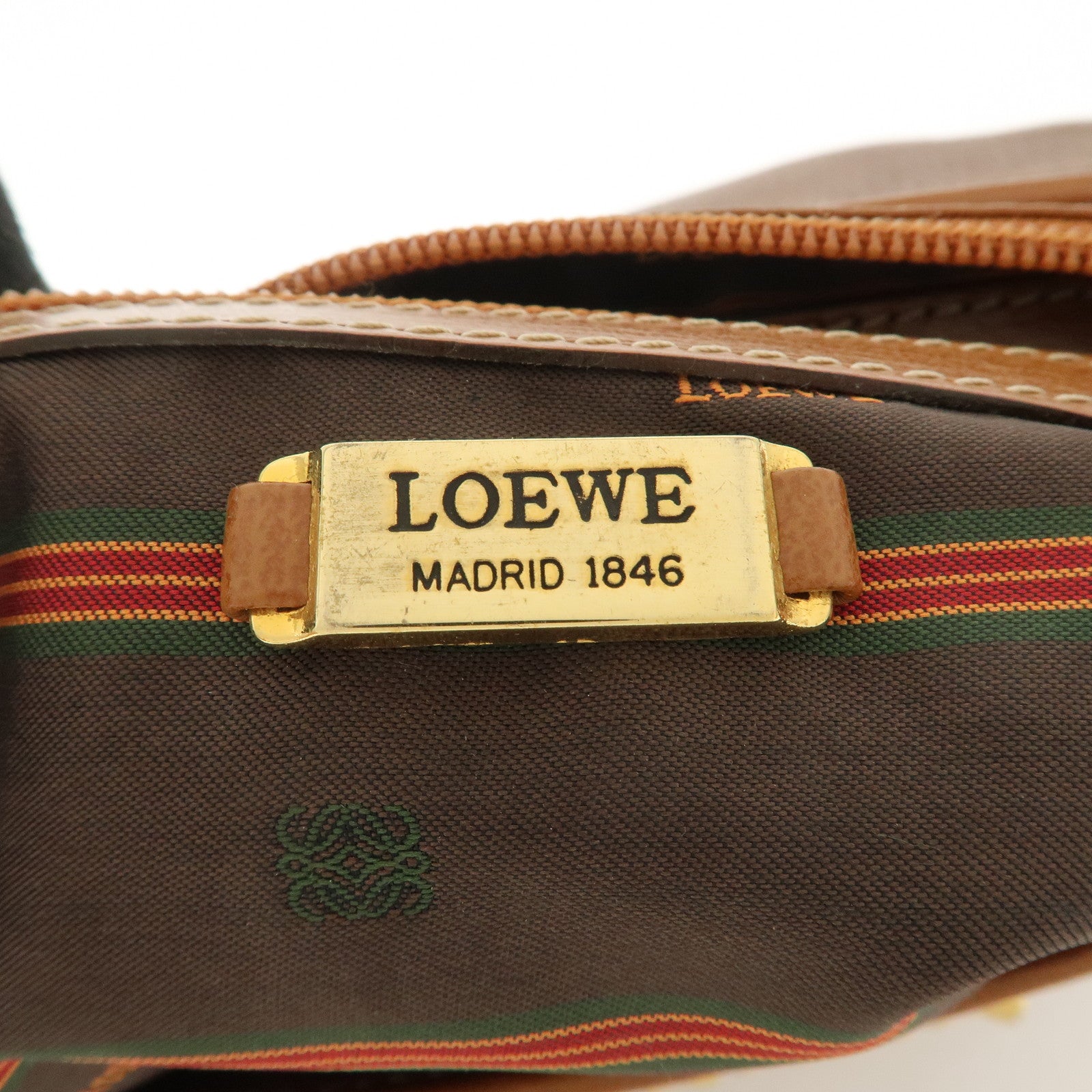 LOEWE Velazquez Leather Clutch Bag Brown Gold Hardware Used