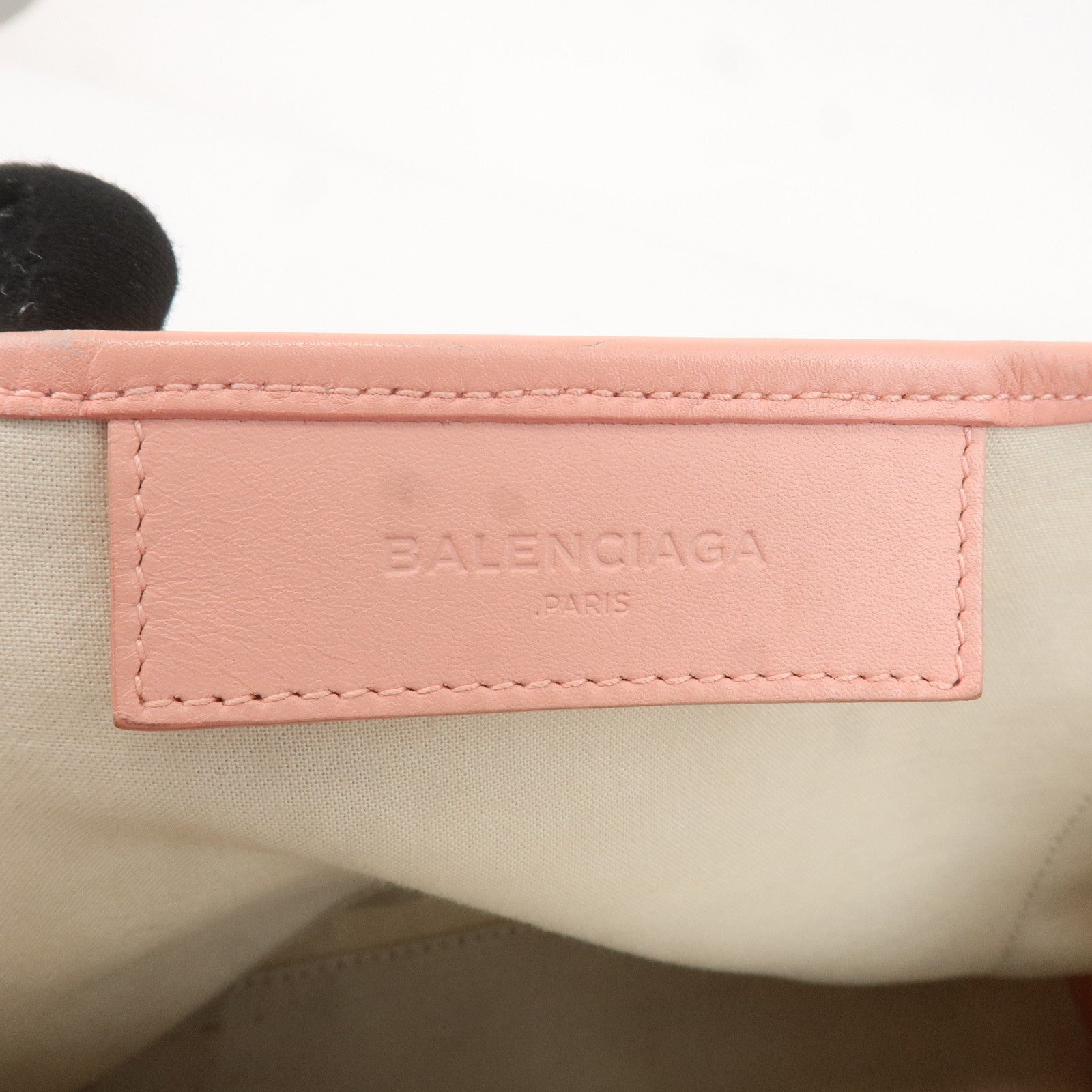 BALENCIAGA Cabas S Canvas Leather Tote Bag Beige Pink 339933