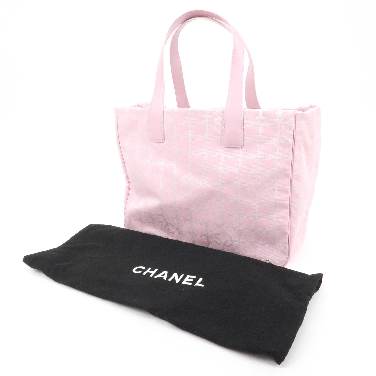 CHANEL New Travel Line Nylon Jacquard Leather Tote MM Bag A15991 Used