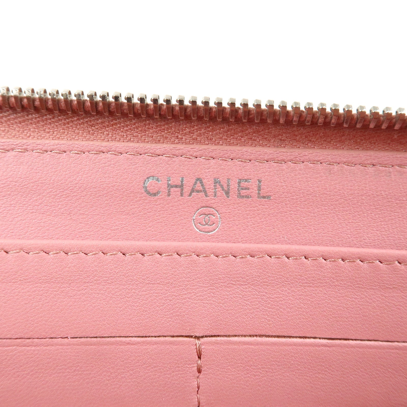 CHANEL Camellia Lamb Skin Long Zippy Wallet Pink A50085