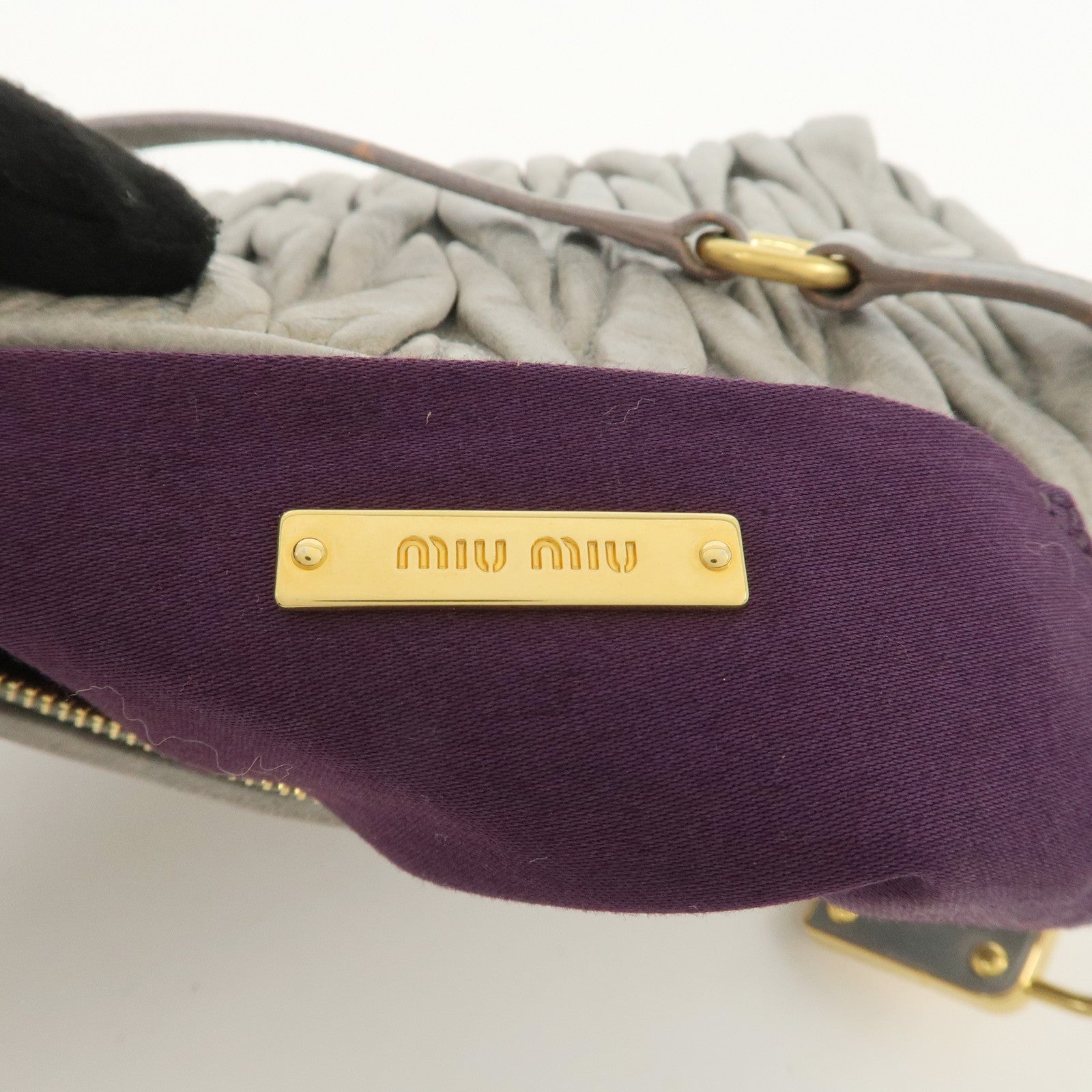 MIU MIU Matelasse Leather Semi Shoulder Bag Hand Bag Gray Used