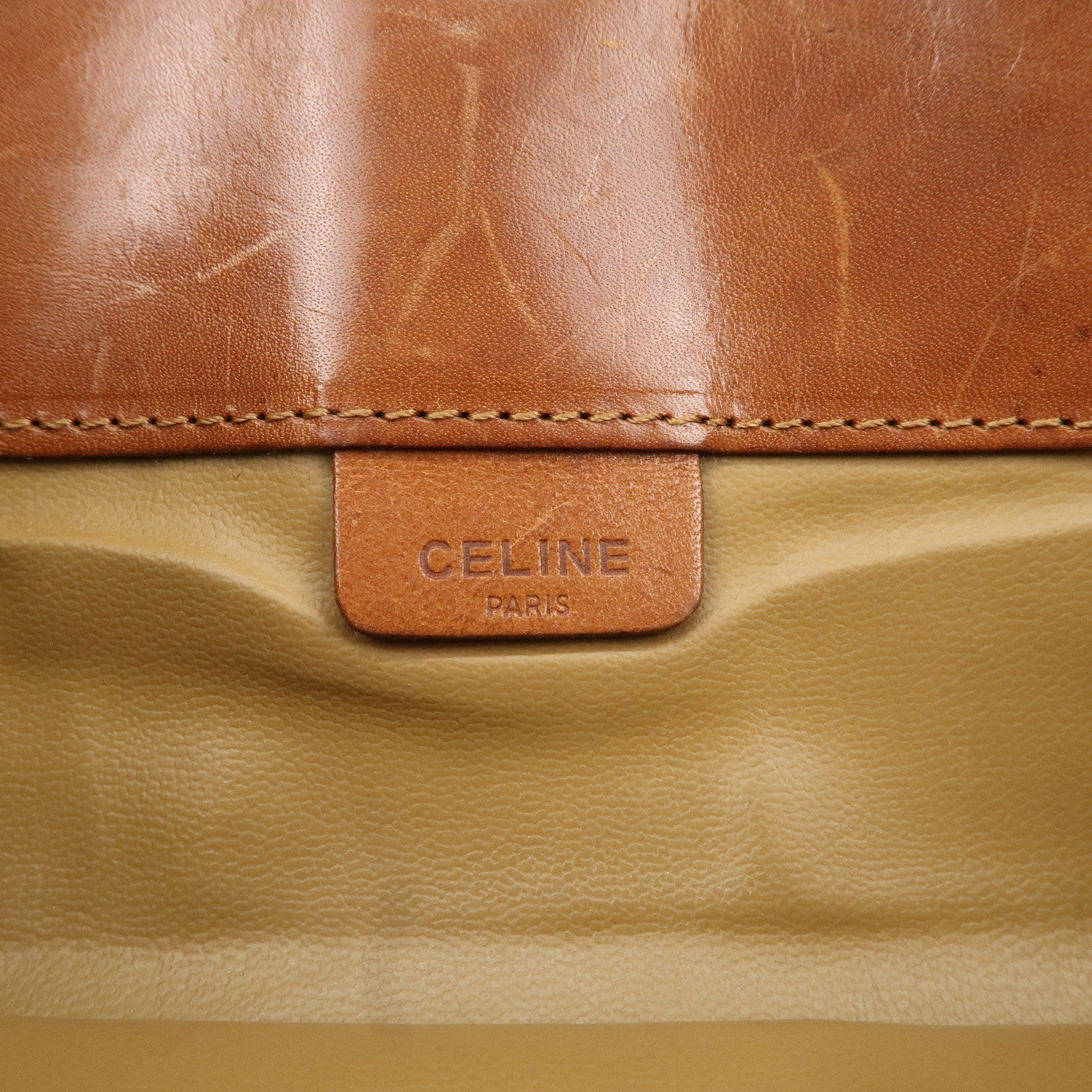 CELINE Macadam PVC Leather Cluth Bag Second Bag Brown Used