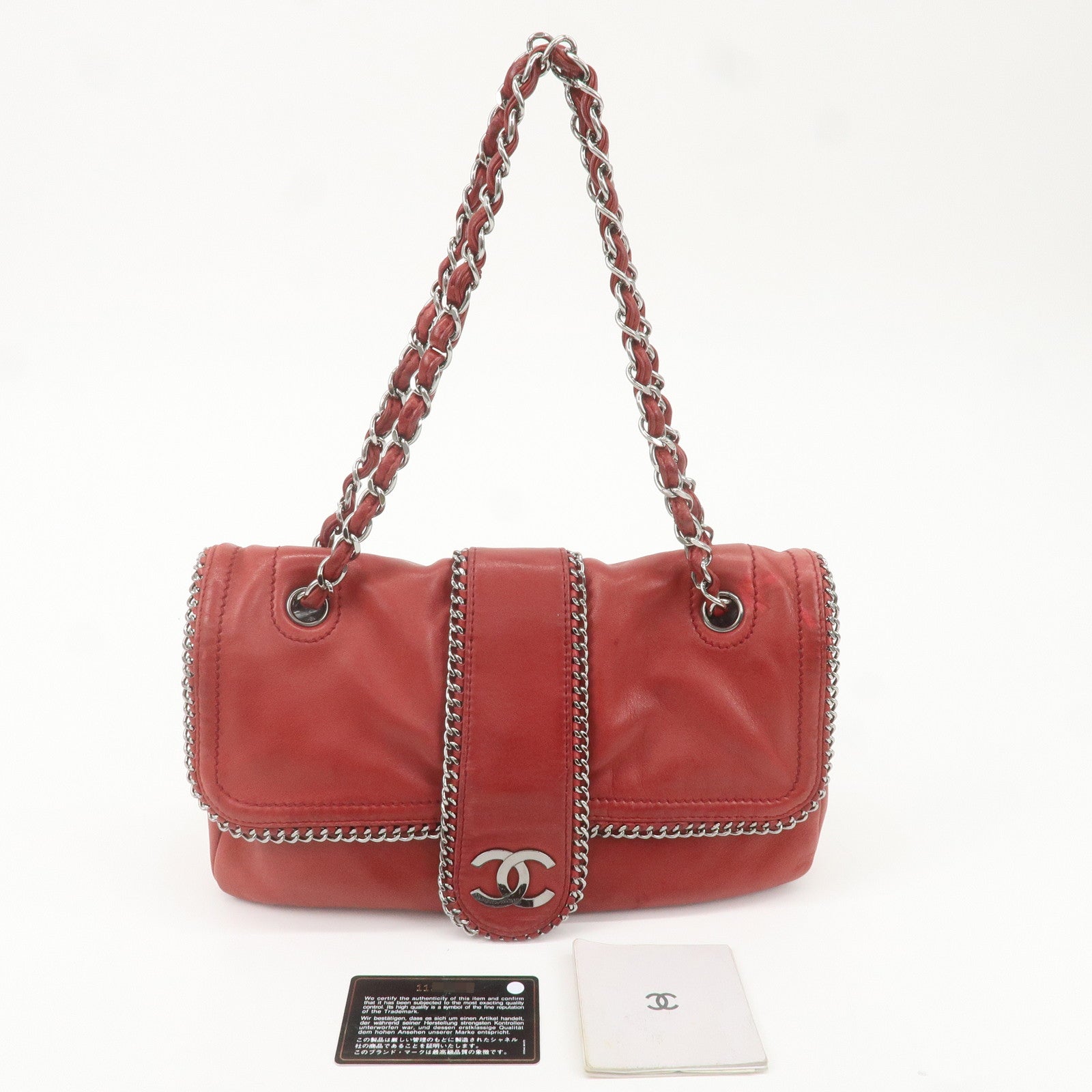 CHANEL Luxury Line Lamb Skin Chain Shoulder Bag Red