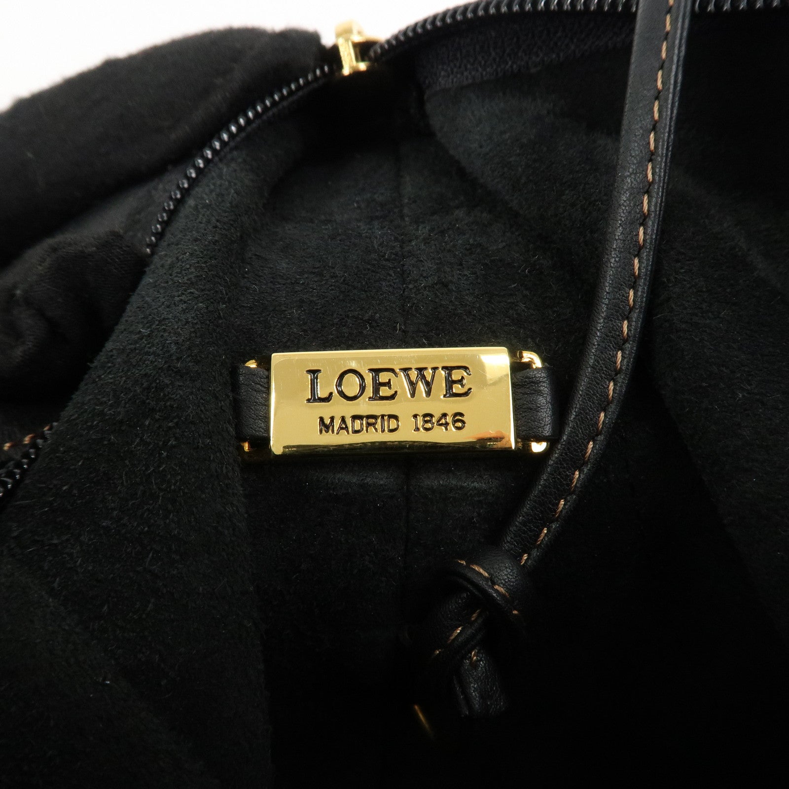 LOEWE Leather Anton Shoulder Bag Tote Bag Black Gold Hardware Used