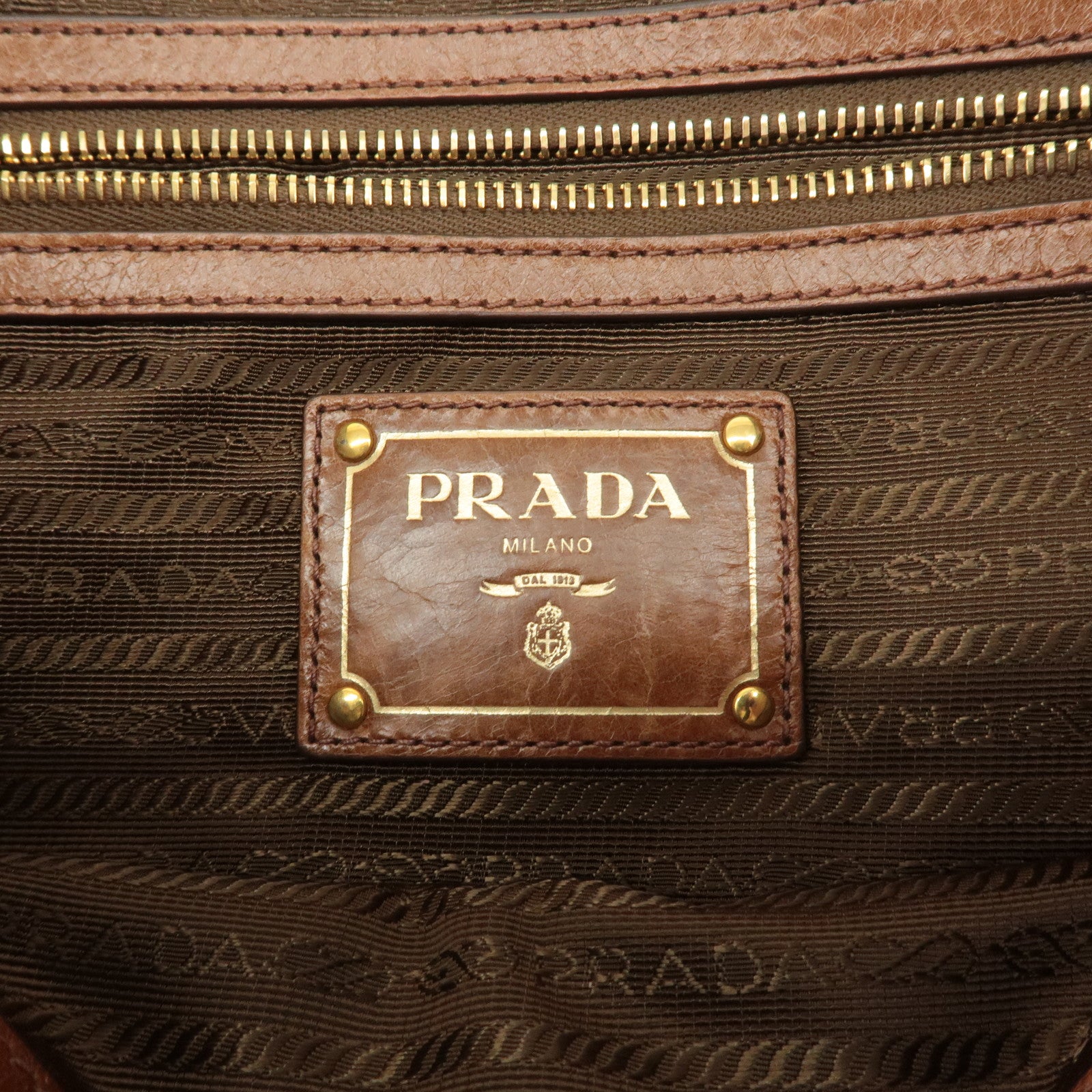 PRADA Logo Leather 2way Hand Bag Shoulder Bag Brown BL0727