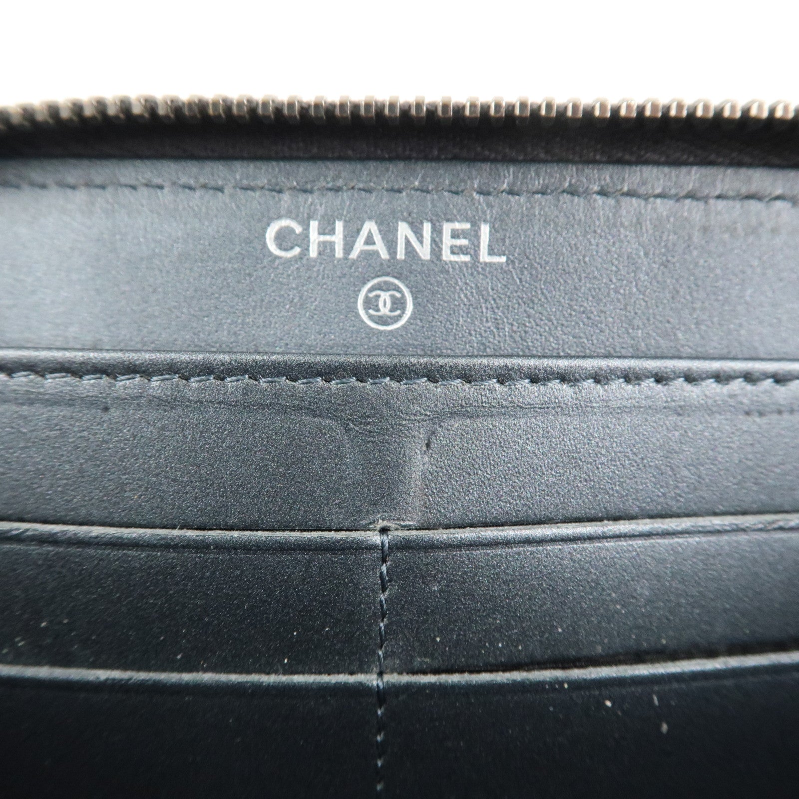 CHANEL Matelasse Caviar Skin Zip Around Long Wallet Metal Blue