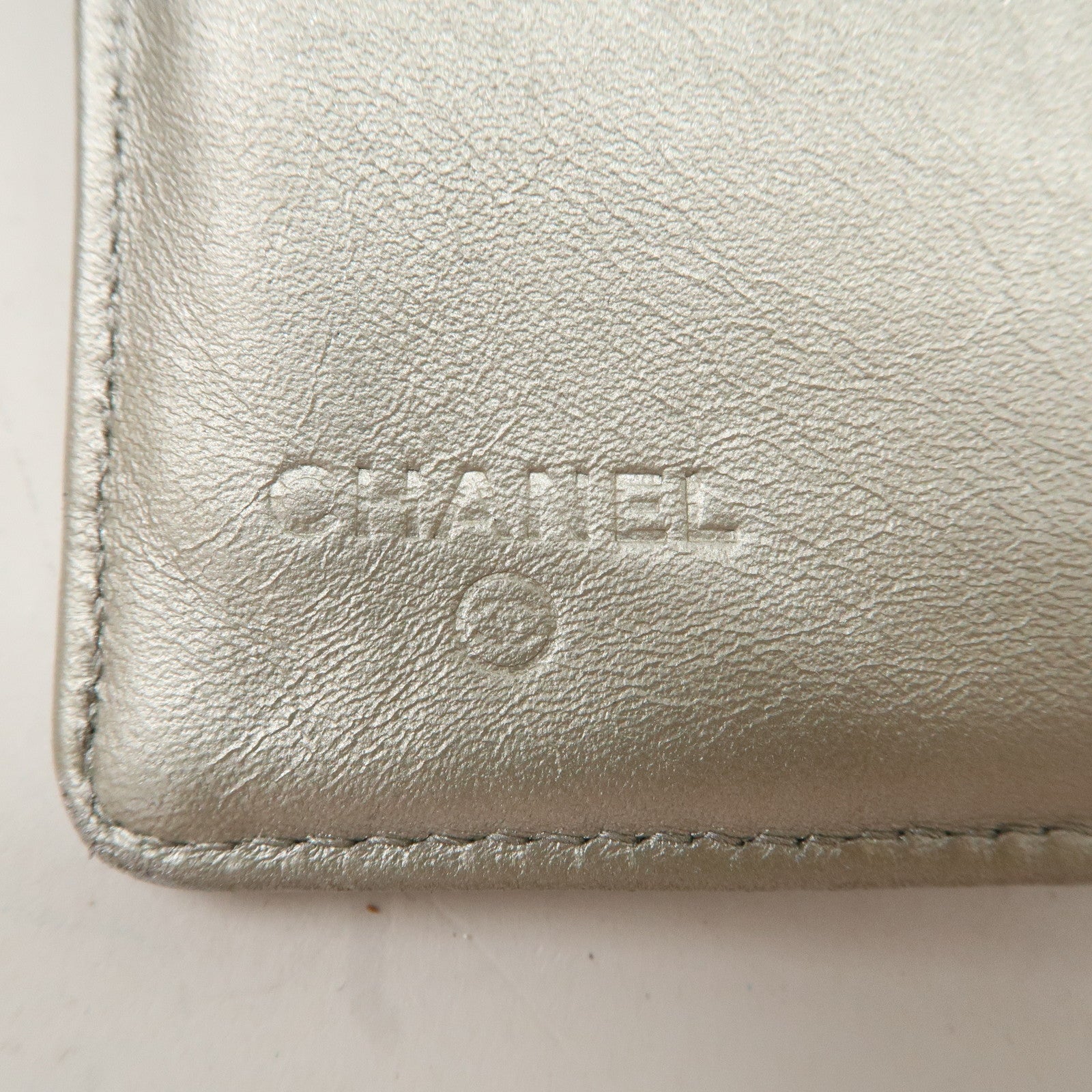 CHANEL Matelasse Lamb Skin Bi-fold Long Wallet Silver A31509 Used