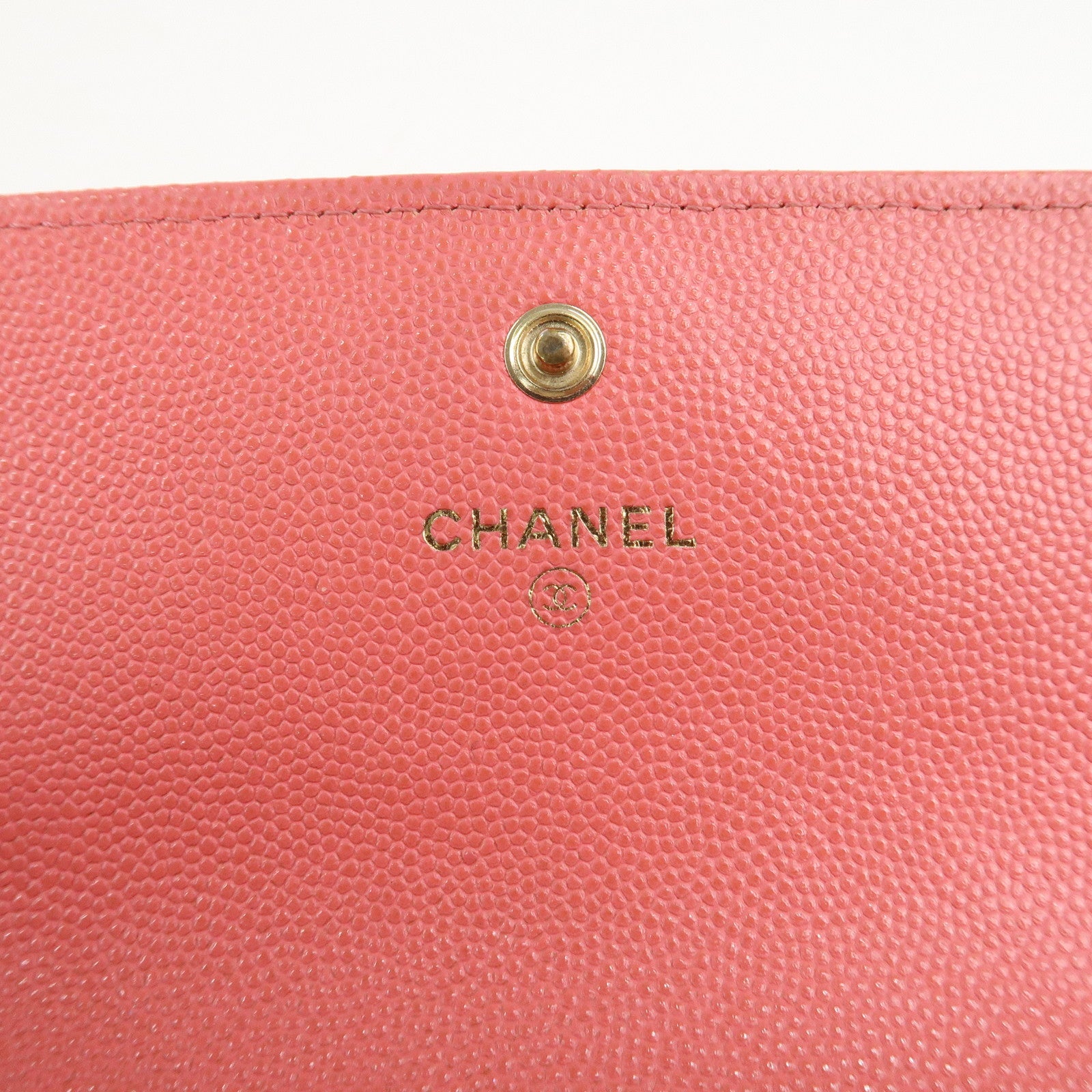 CHANEL Caviar Skin Coco Mark Bi-fold Long Wallet Pink Used