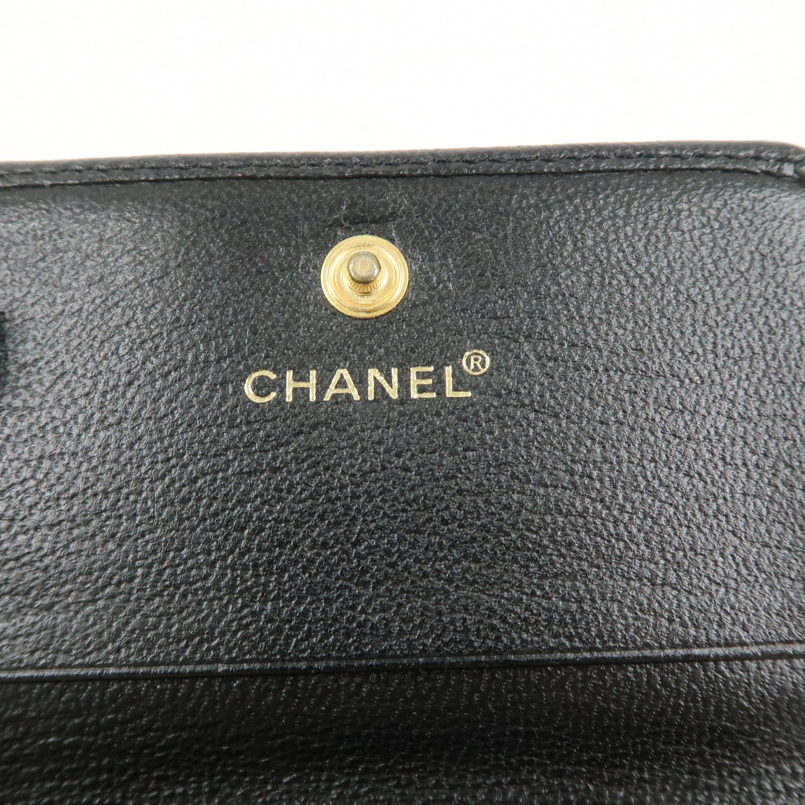 CHANEL Leather Double Hook Wallet Black Gold Hardware