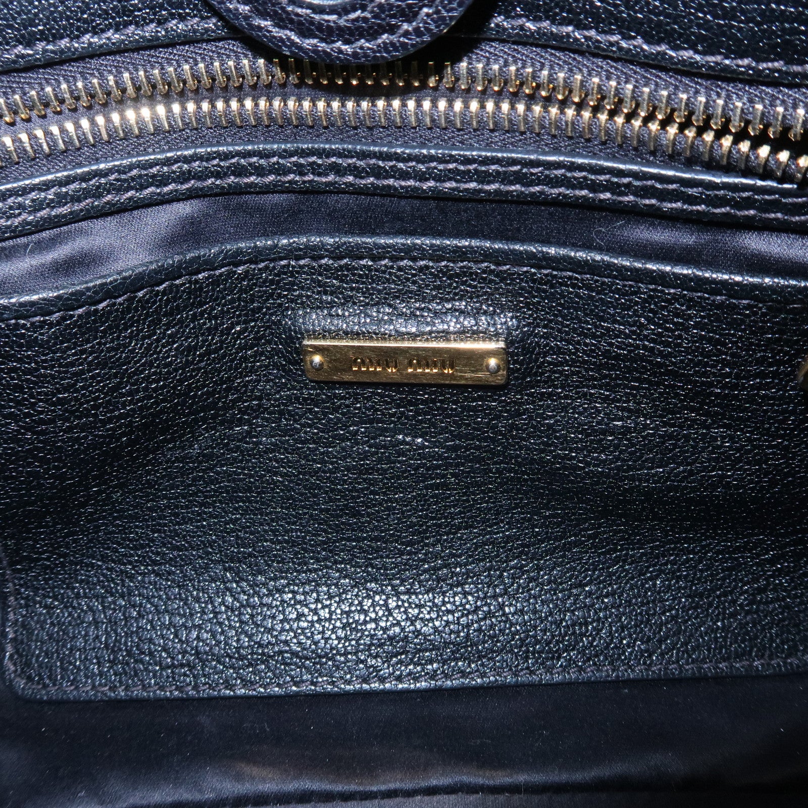 MIU MIU Matelasse Denim Leather 2Way Bag Hand Bag Blue Black