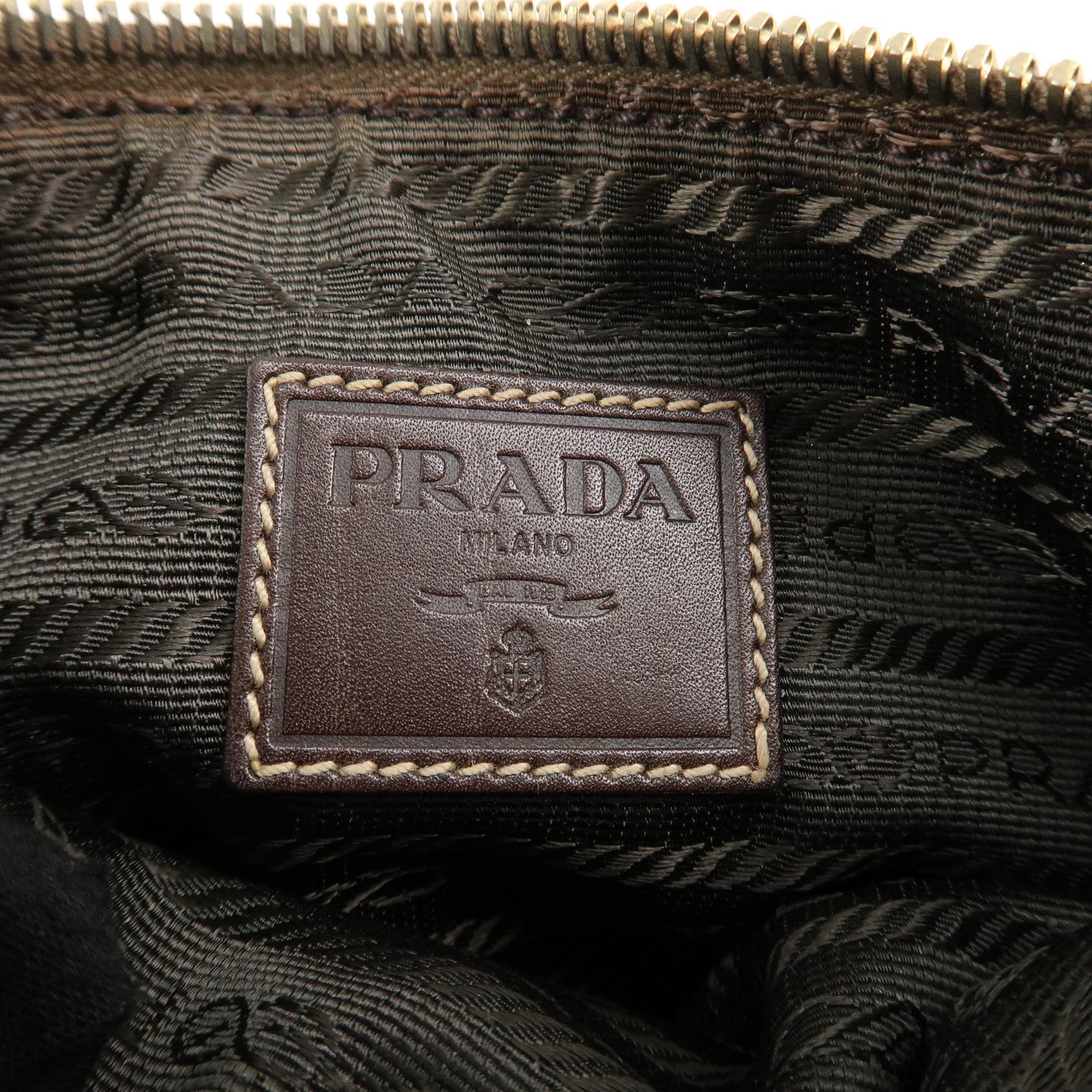 PRADA Logo Jaquard Leather Pouch Brown