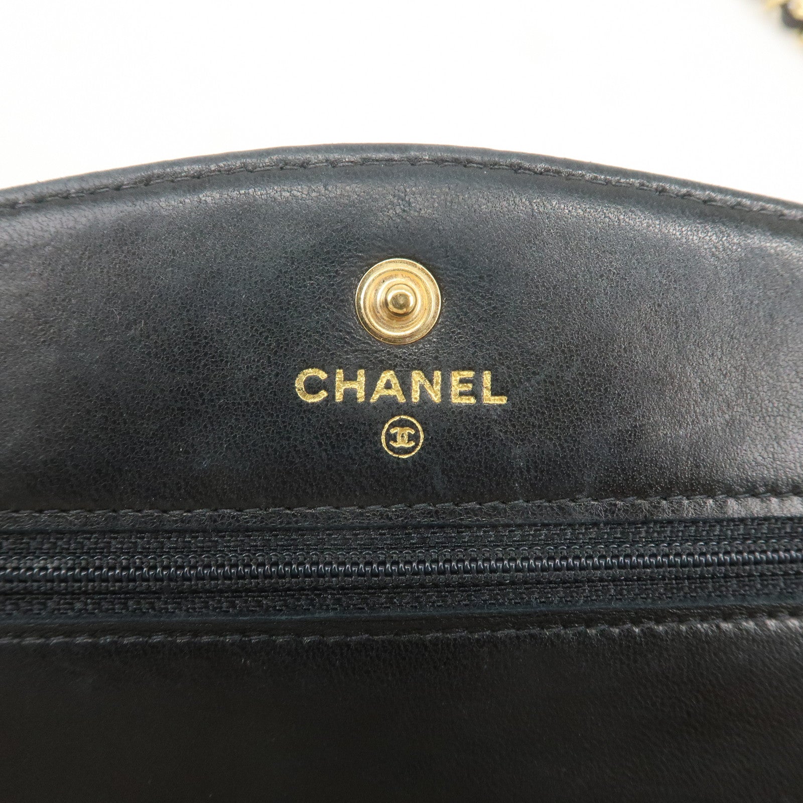 CHANEL COCO Mark Caviar Skin Chain Wallet Black Gold HDW A13509