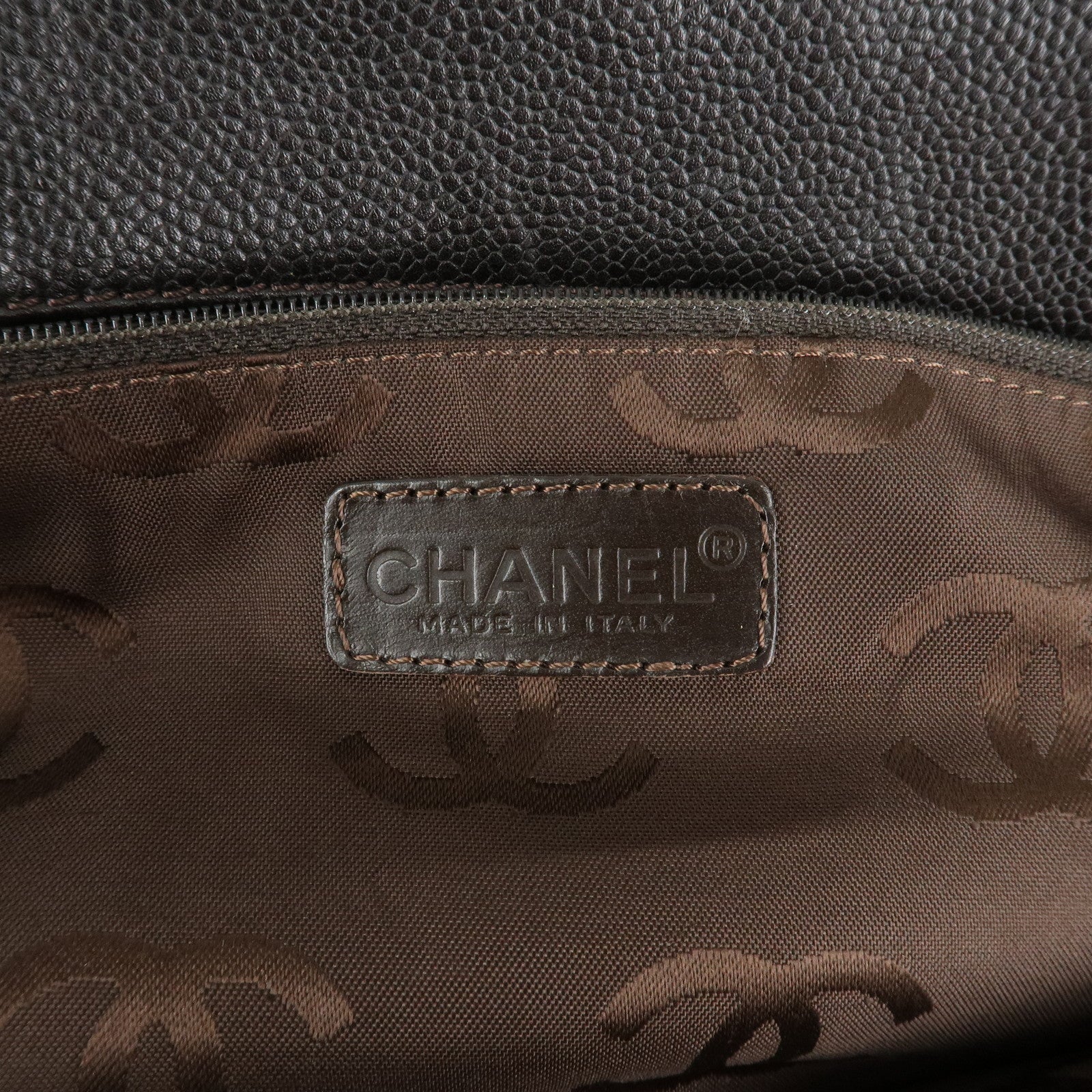 CHANEL COCO Mark Caviar Skin Hand Bag Tote Bag Brown