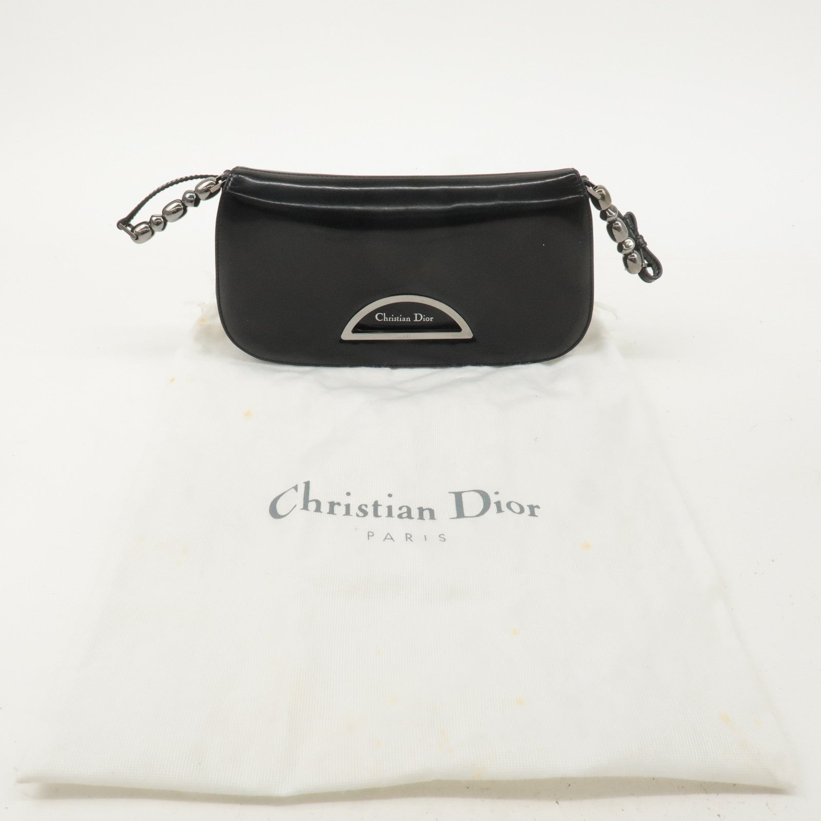 Christian Dior Enamel Leather Maris Pearl Shoulder Bag Black