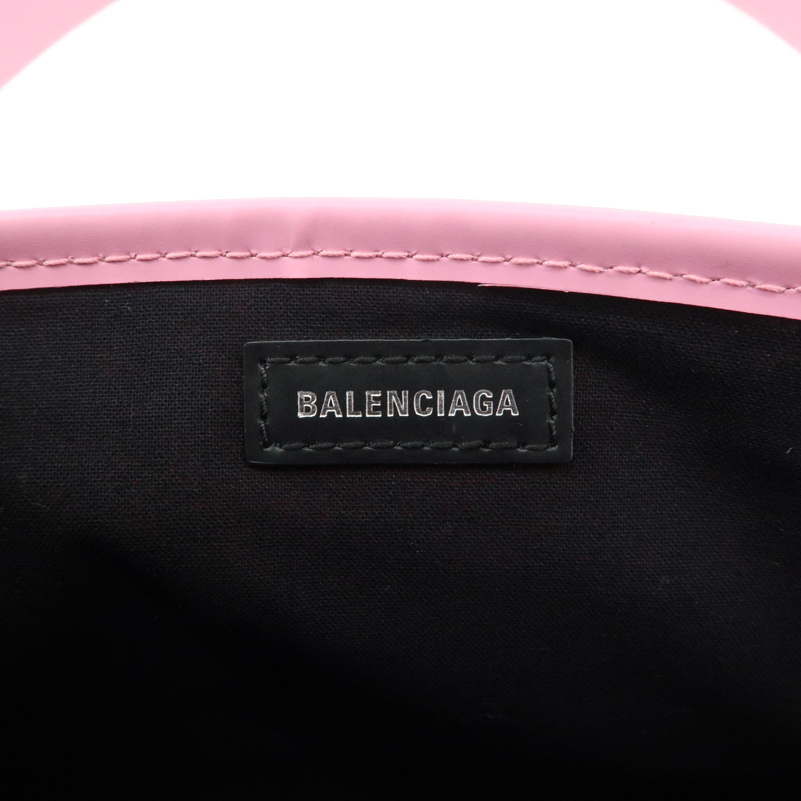 BALENCIAGA Canvas Leather Navy Cabas XS 2Way Tote Bag Pink 390346