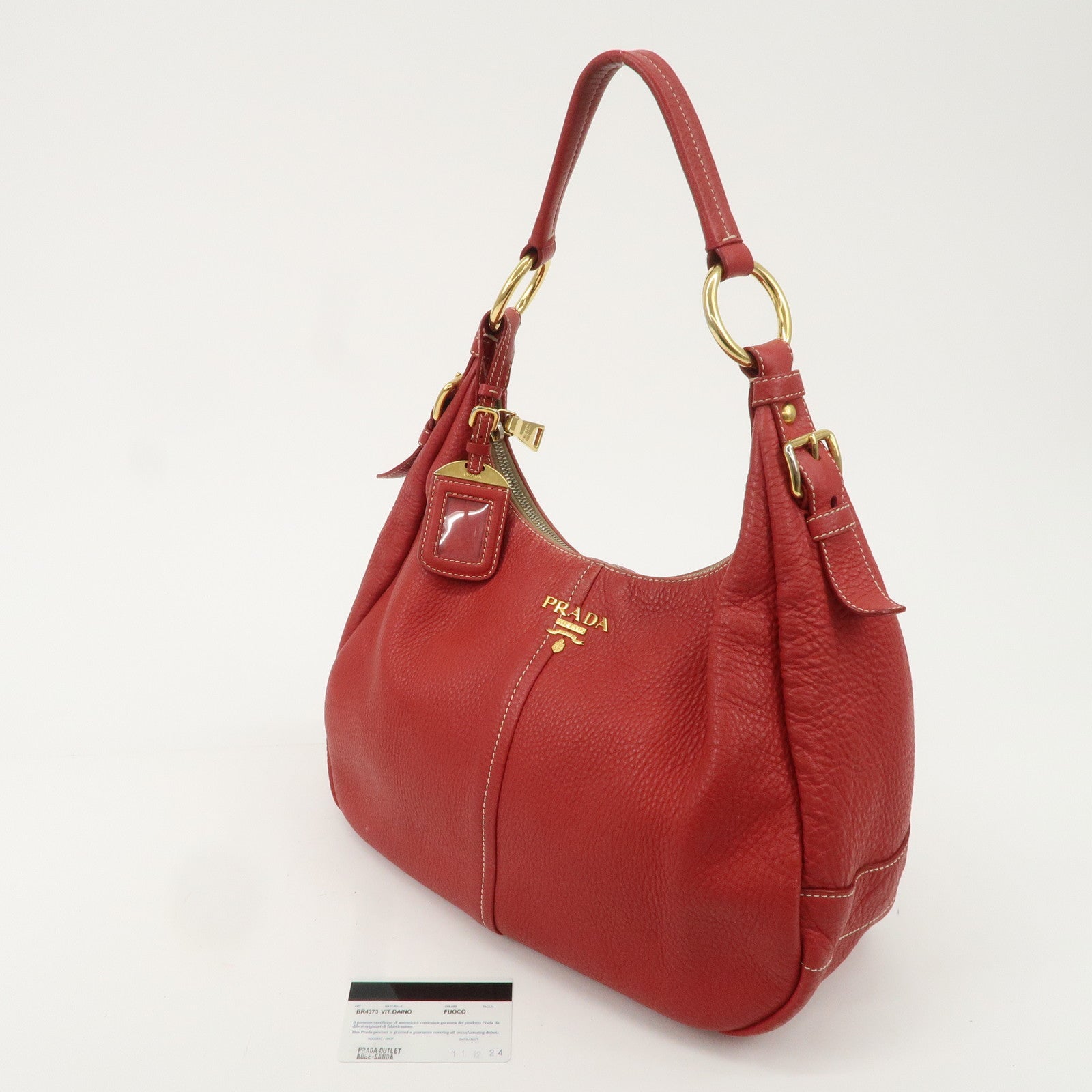 PRADA Logo Leather Shoulder Bag Hand Bag Red BR4373 Used