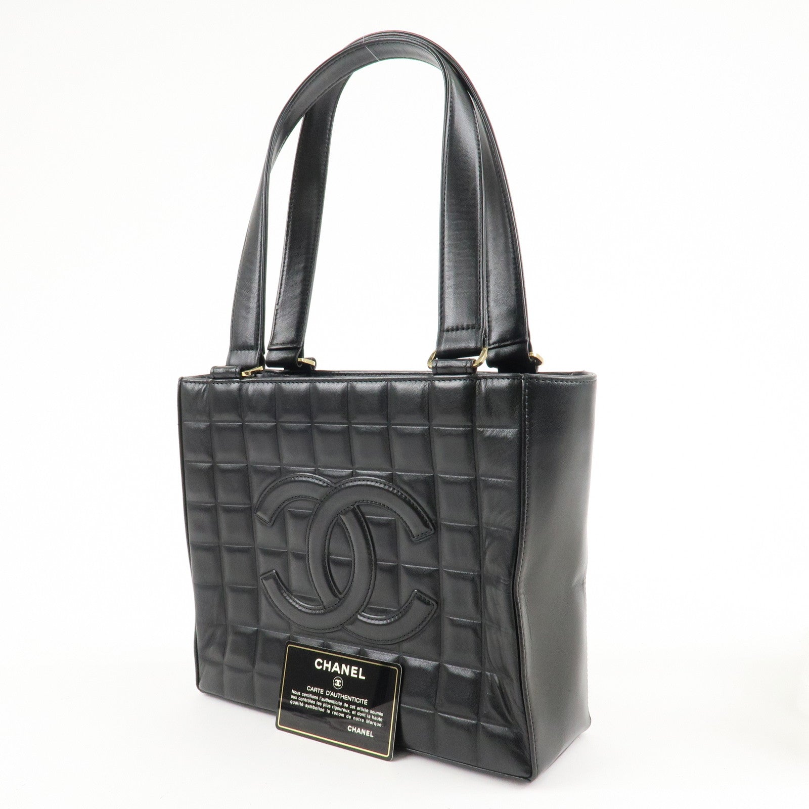 CHANEL Chocolate Bar Lamb Skin COCO Mark Tote Bag Hand Bag A17809