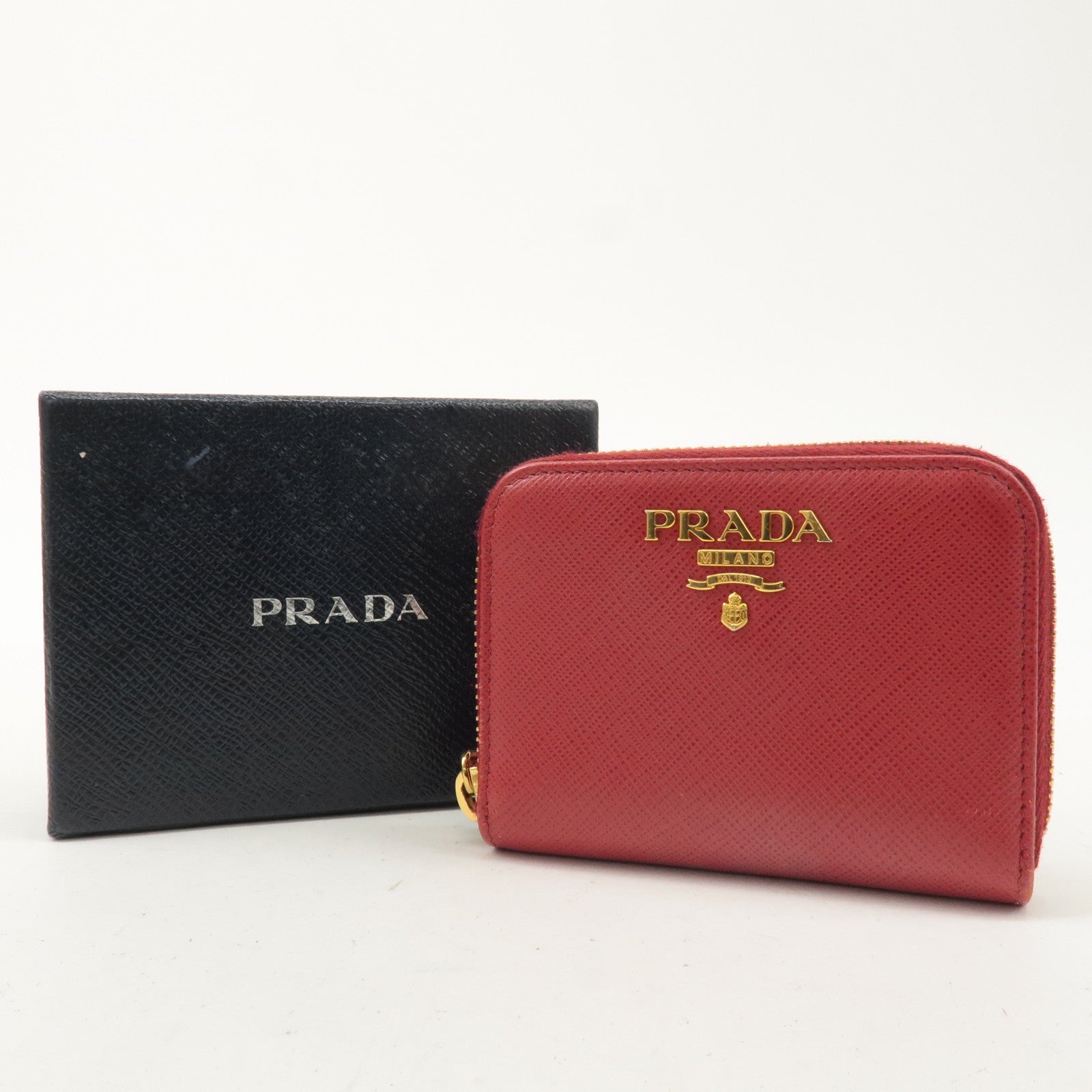 PRADA Saffiano Leather Round Zipper Coin Case Red