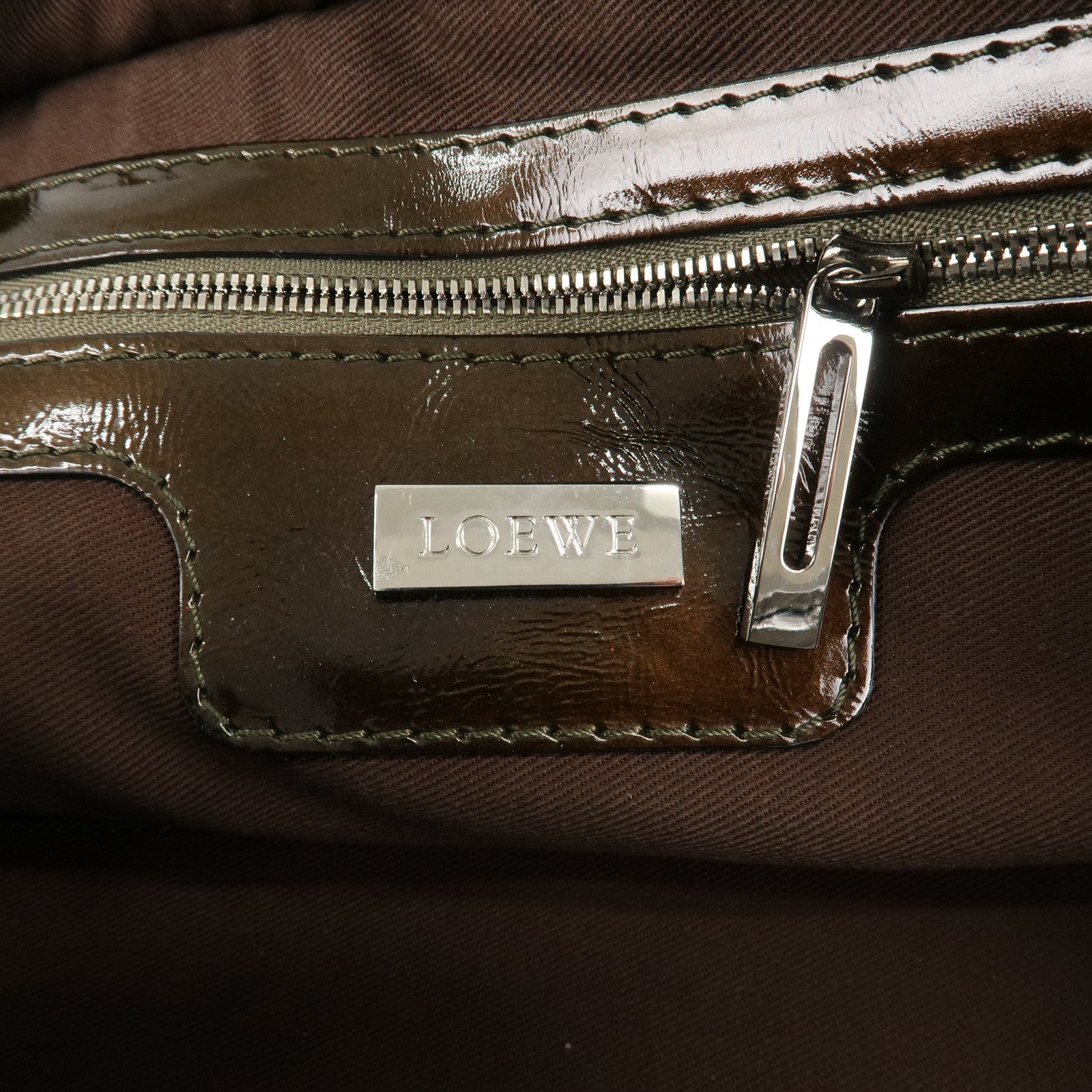 LOEWE Anagram Patent Leather Amasona28 Hand Bag  Bronze