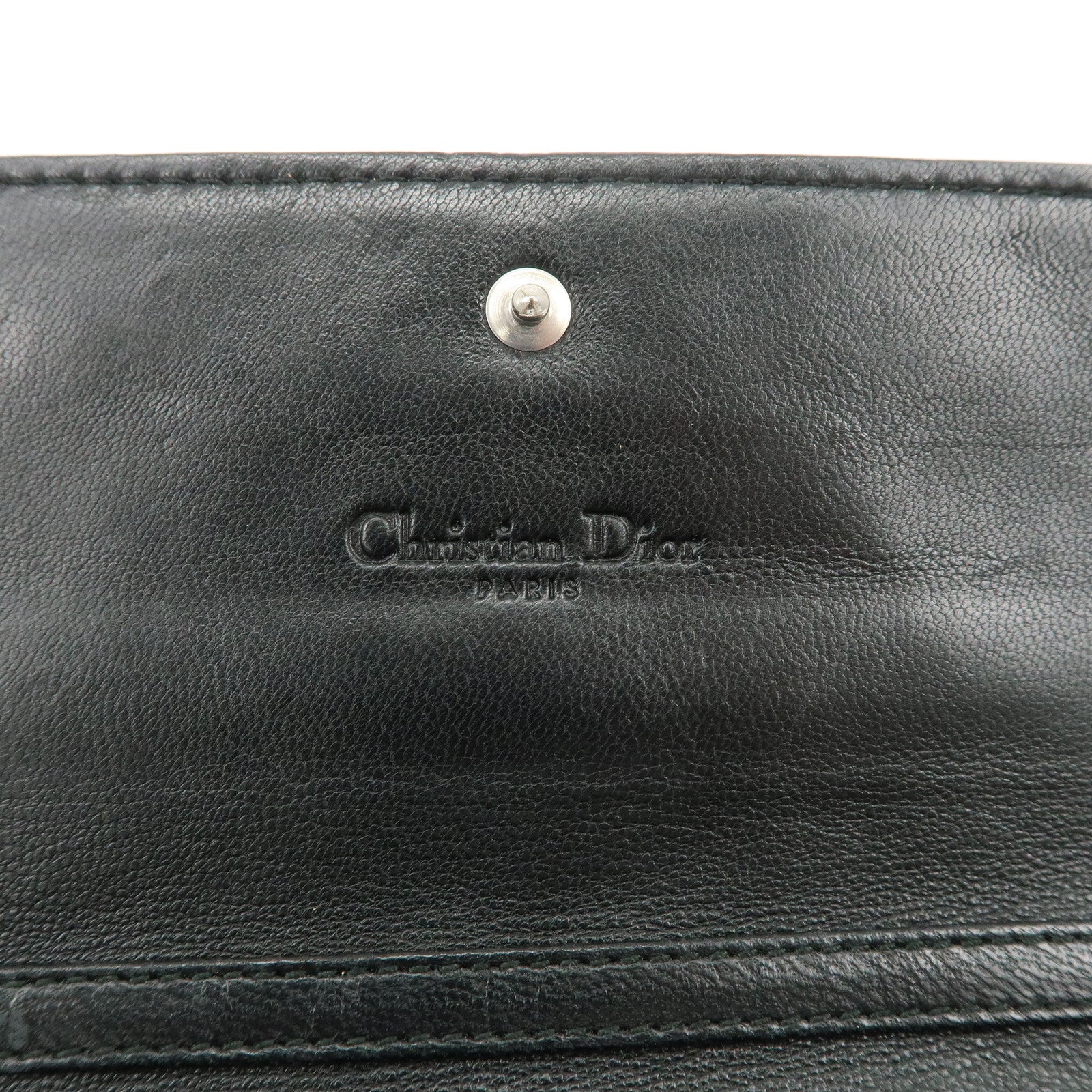 Christian Dior Cannage Leather Chain Long Wallet WOC Black Used