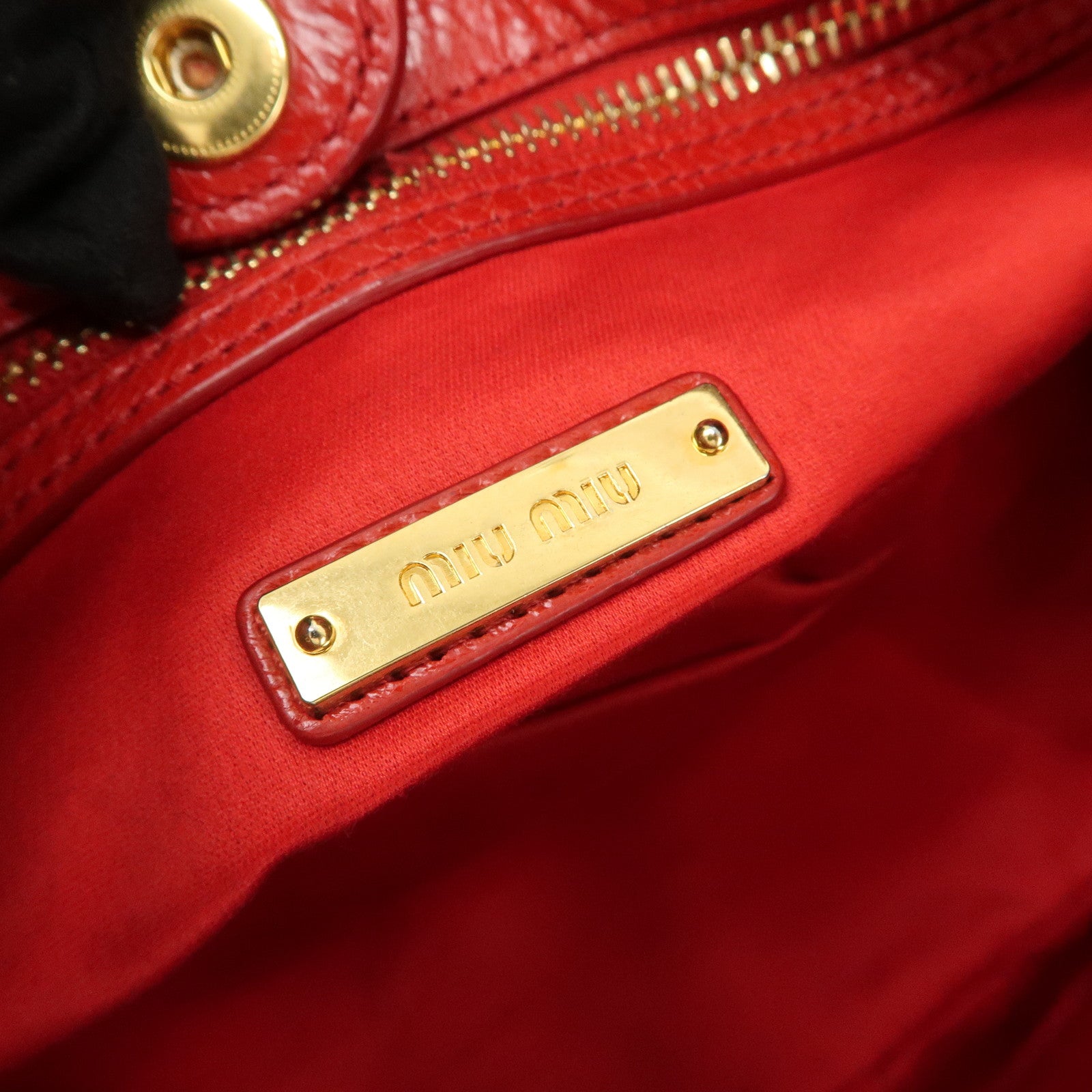 MIU MIU Leather 2WAY Bag Hand Bag Shoulder Bag Gold HDW Red Used