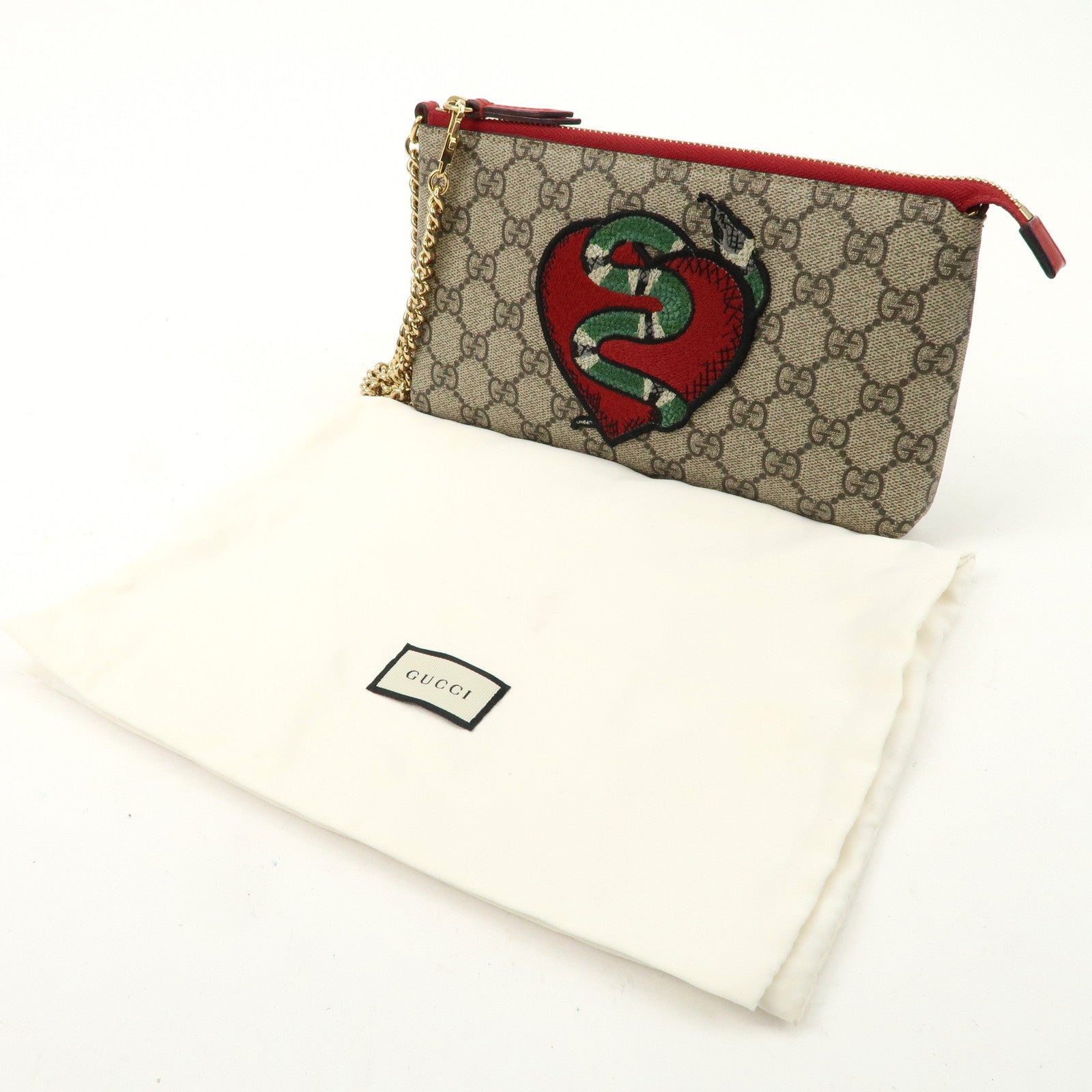 GUCCI Holiday Collection GG Supreme Kingsnake Chain Pouch Used