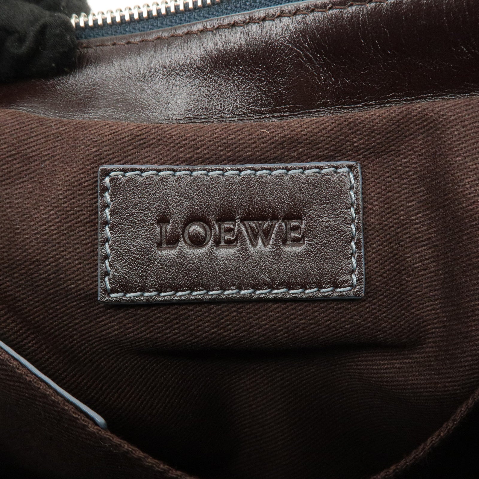 LOEWE Anagram PVC Leather Shoulder Bag Navy White Brown Used