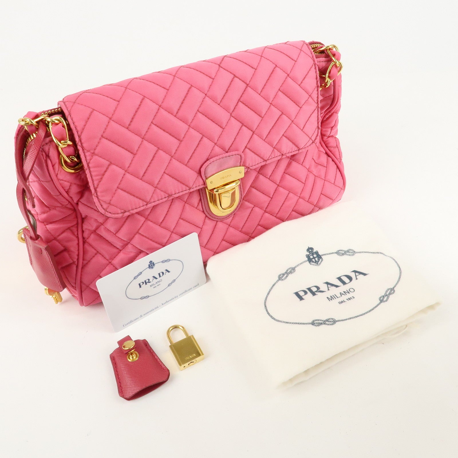 PRADA Nylon Leather Chain Shoulder Bag Pink BR4965