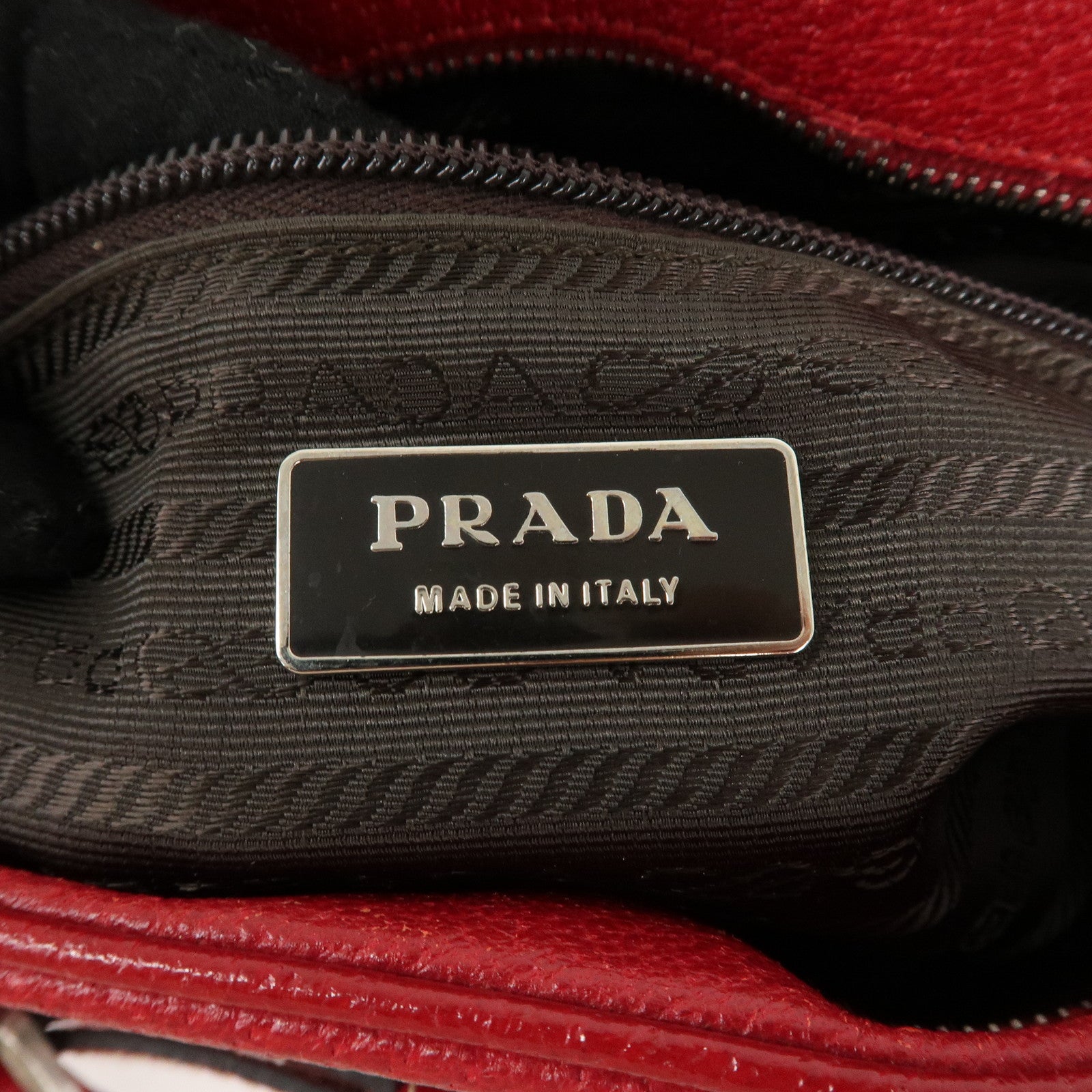 PRADA Leather Shoulder Bag Hand Bag Red B10748 F/S Used