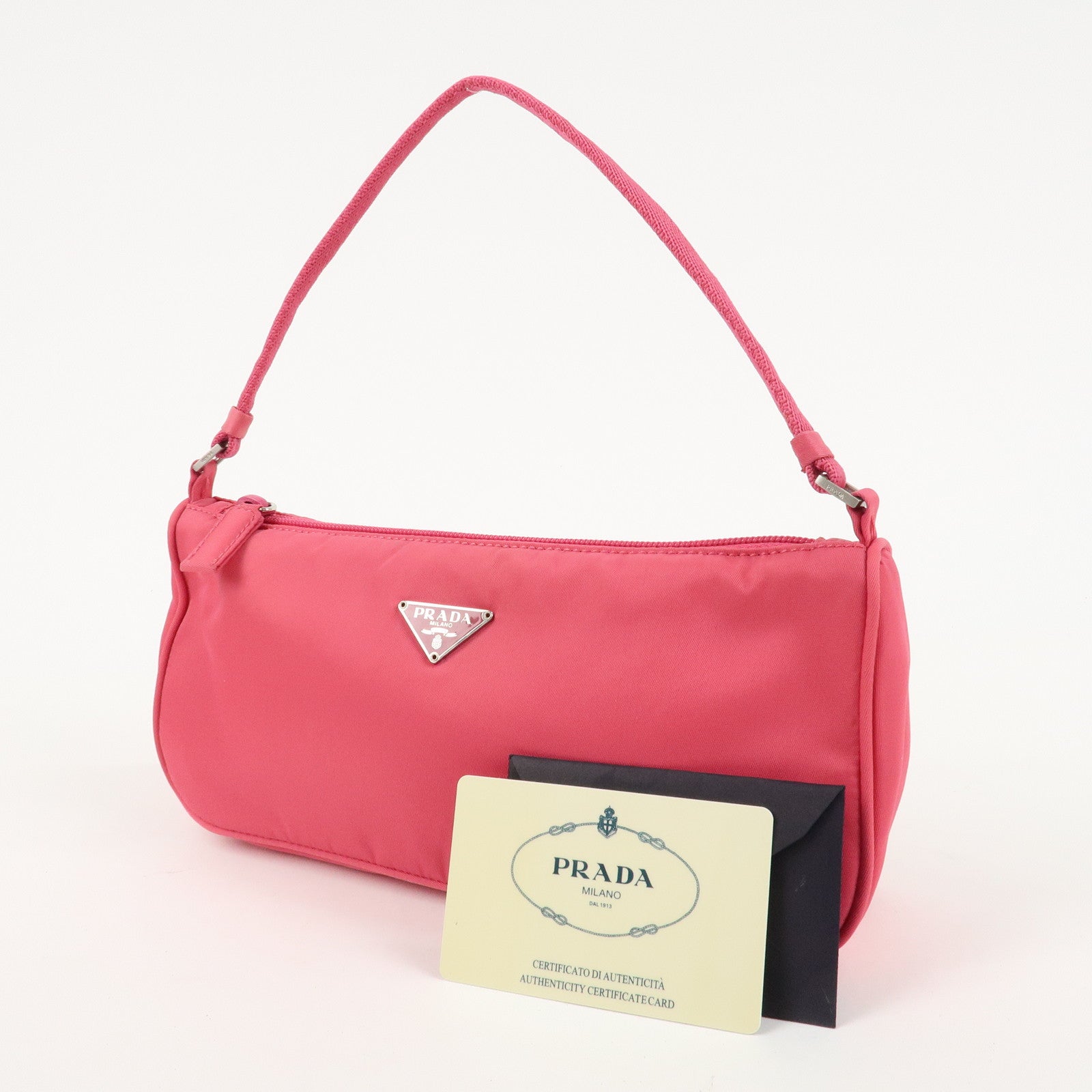 PRADA Logo Nylon Pouch Hand Bag Cosmetic Pouch Purse Pink MV633