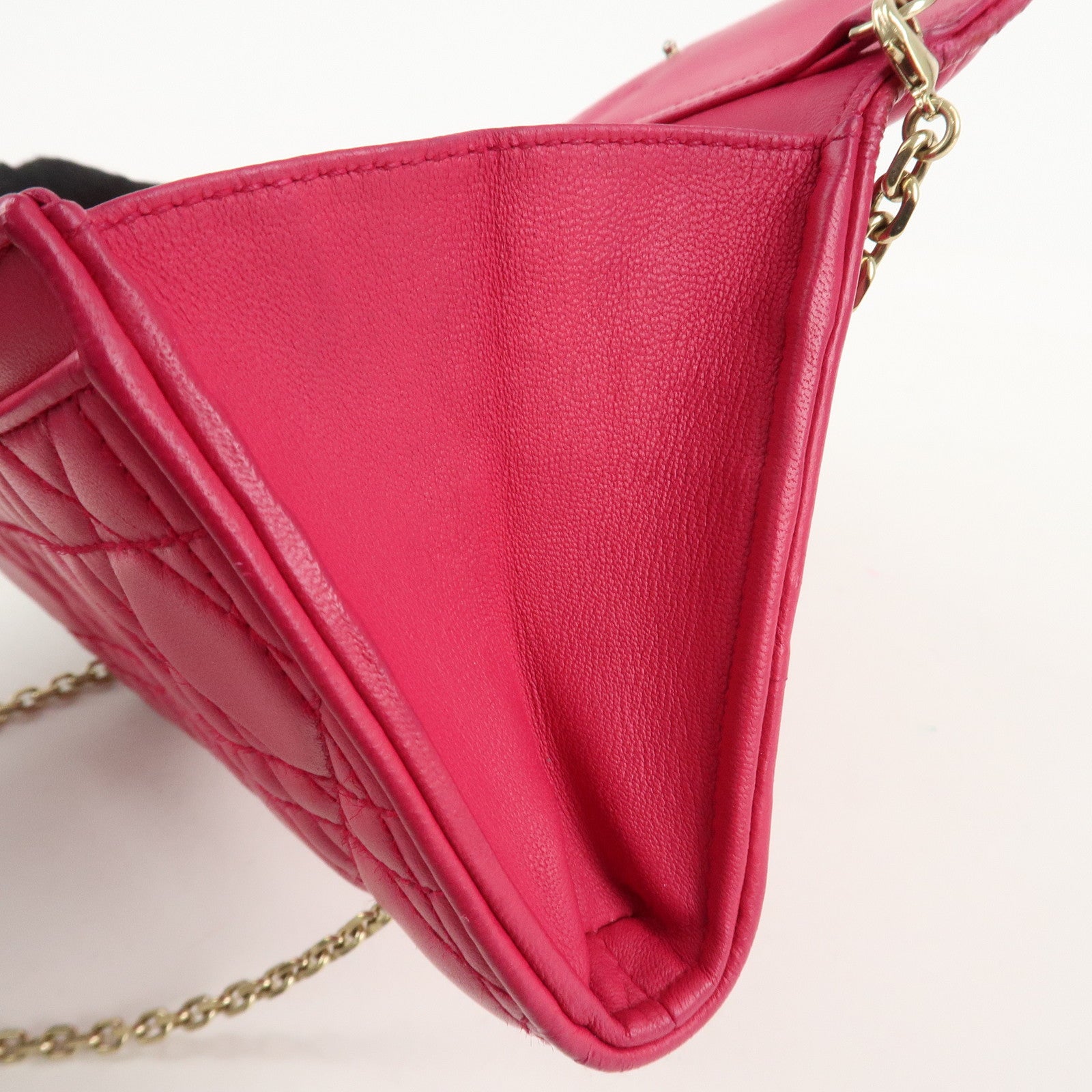 Christian Dior Cannage Leather Chain Long Wallet Pink