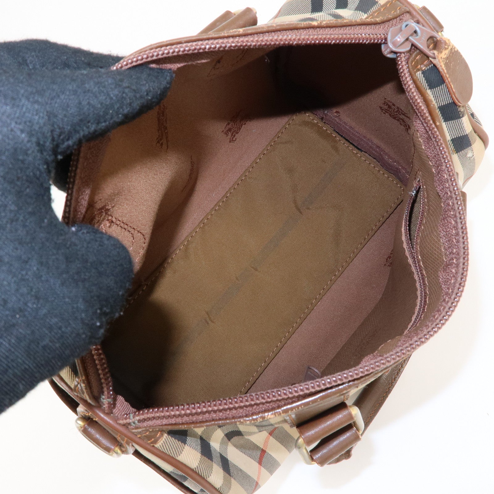 Burberry Burberrys Canvas Leather Mini Boston Bag