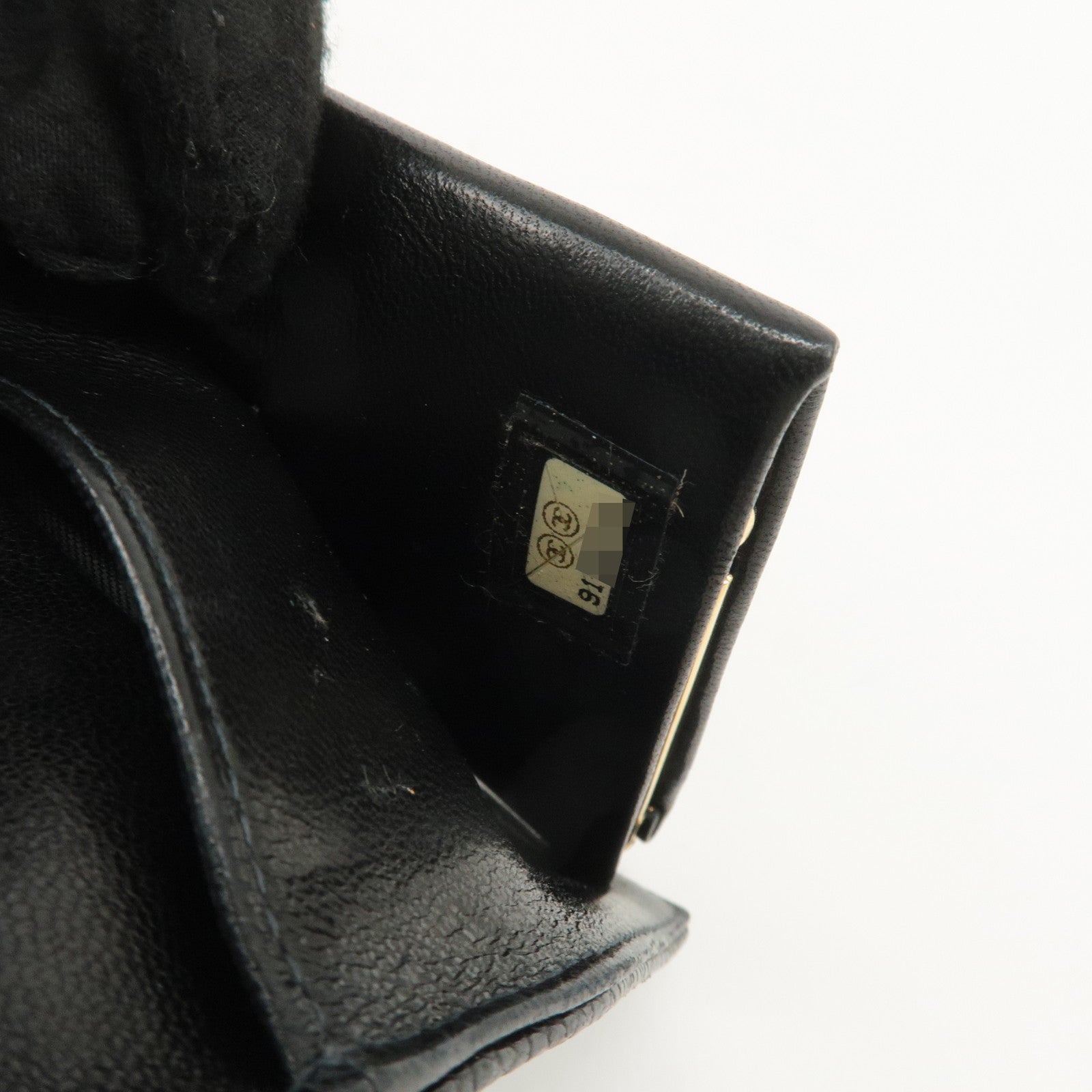 CHANEL Caviar Skin Bi-Fold Long Wallet Black A13498 Used