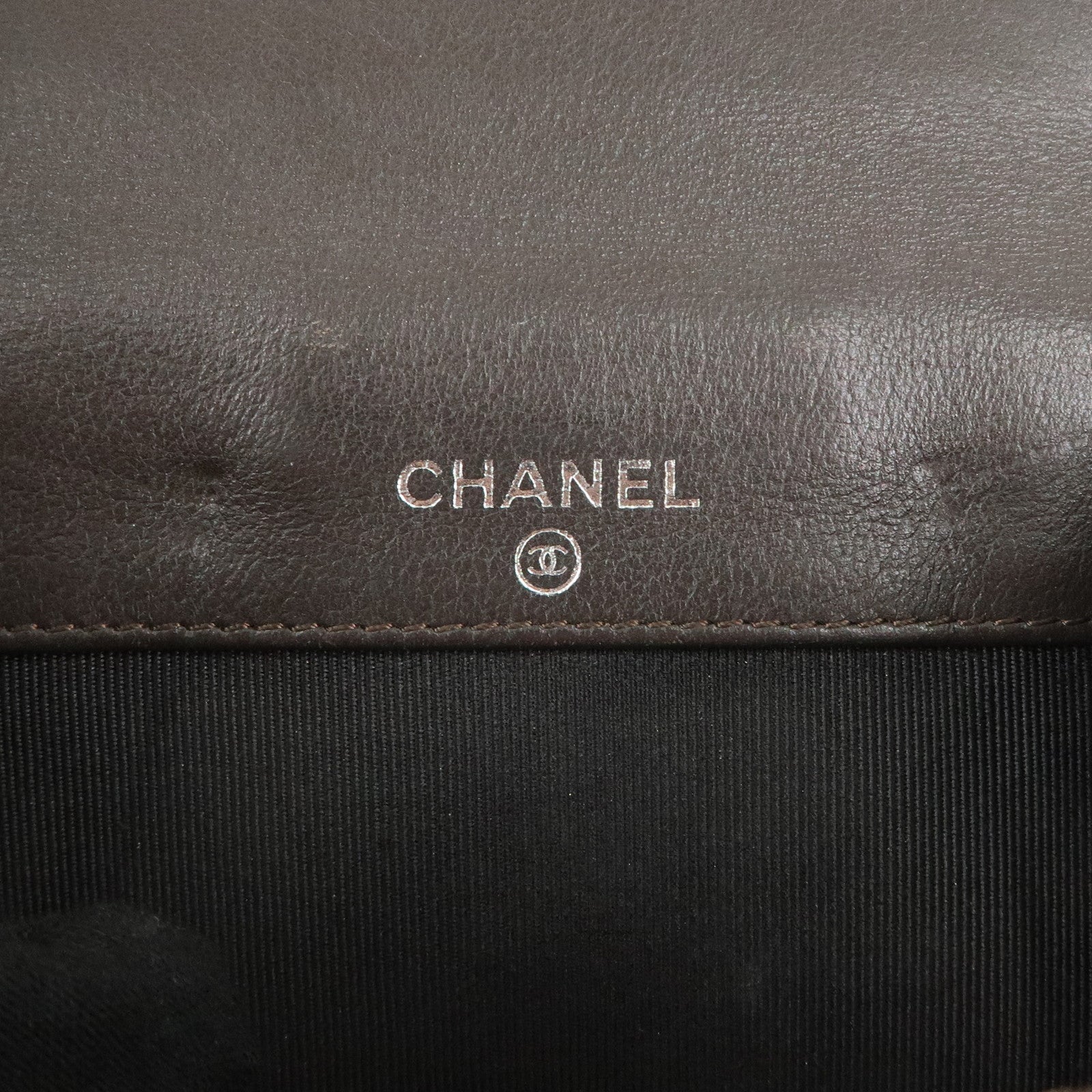 CHANEL Lamb Skin Coco Mark Double Hook Wallet Dark Brown