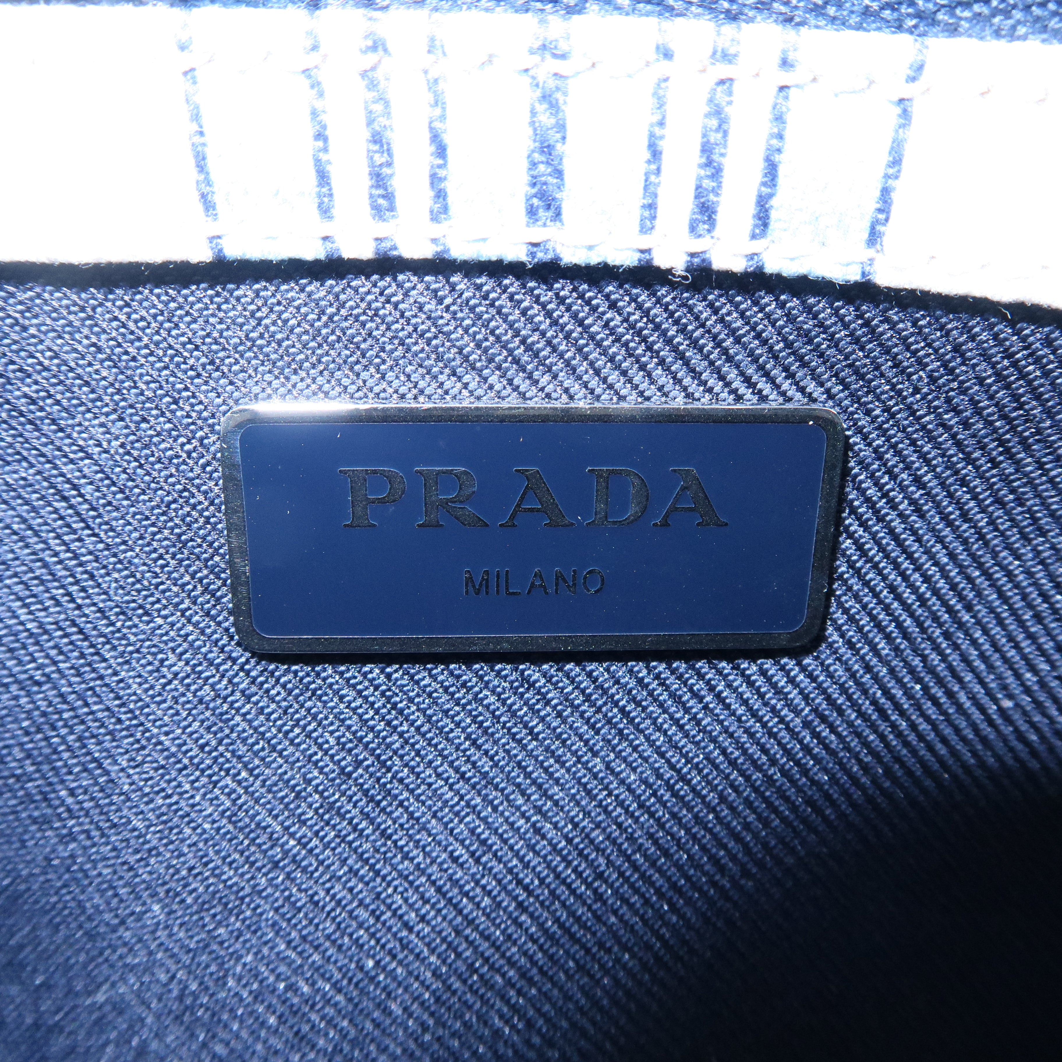 PRADA Canapa Canvas Mini Stripe 2Way Bag Hand Bag White Blue