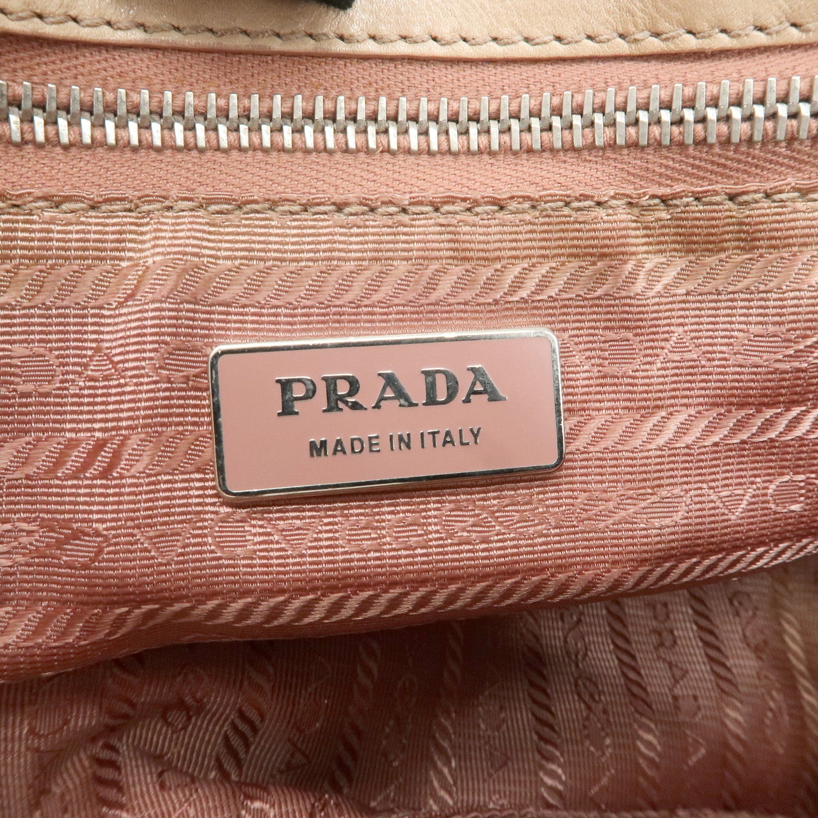 PRADA Leather Shoulder Bag Hand Bag Beige Silver HDW BR2888 Used