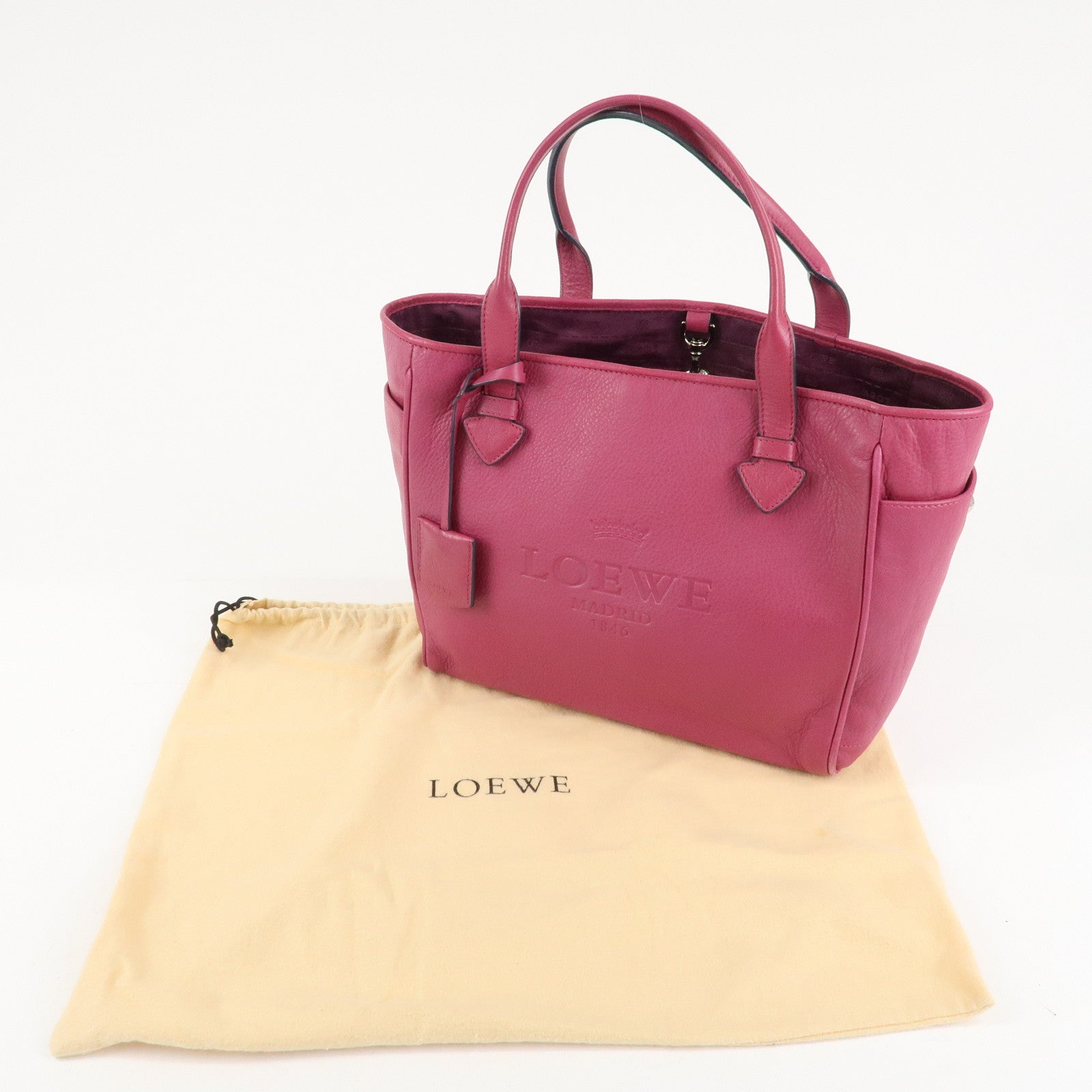 LOEWE Leather Tote Bag Hand Bag Shoulder Bag Medium Pink